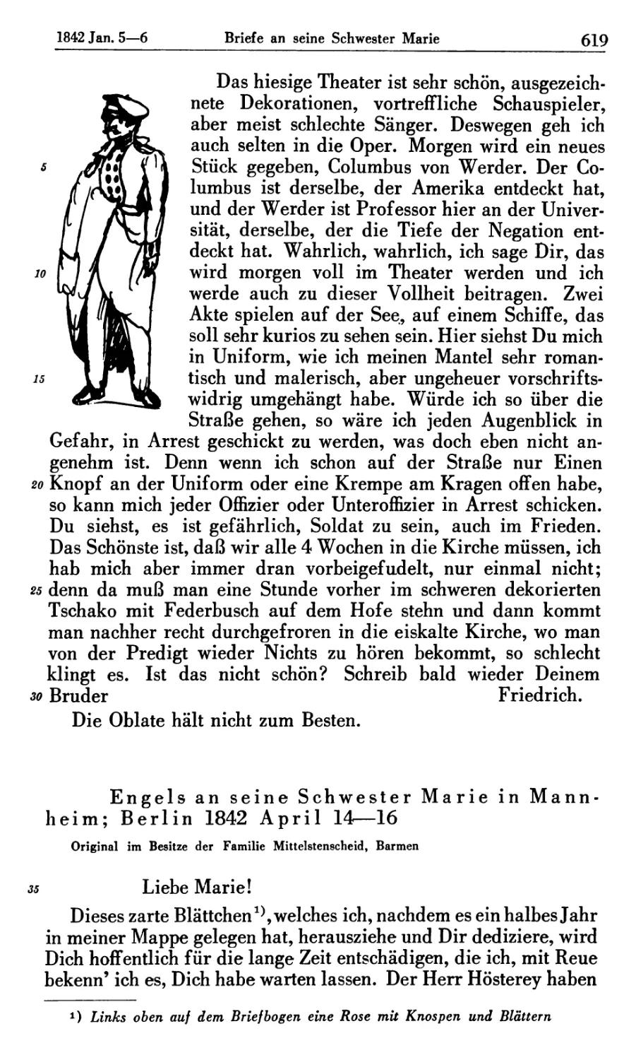 Engels an seine Schwester Marie in Mannheim; Berlin 1842 April 14-16