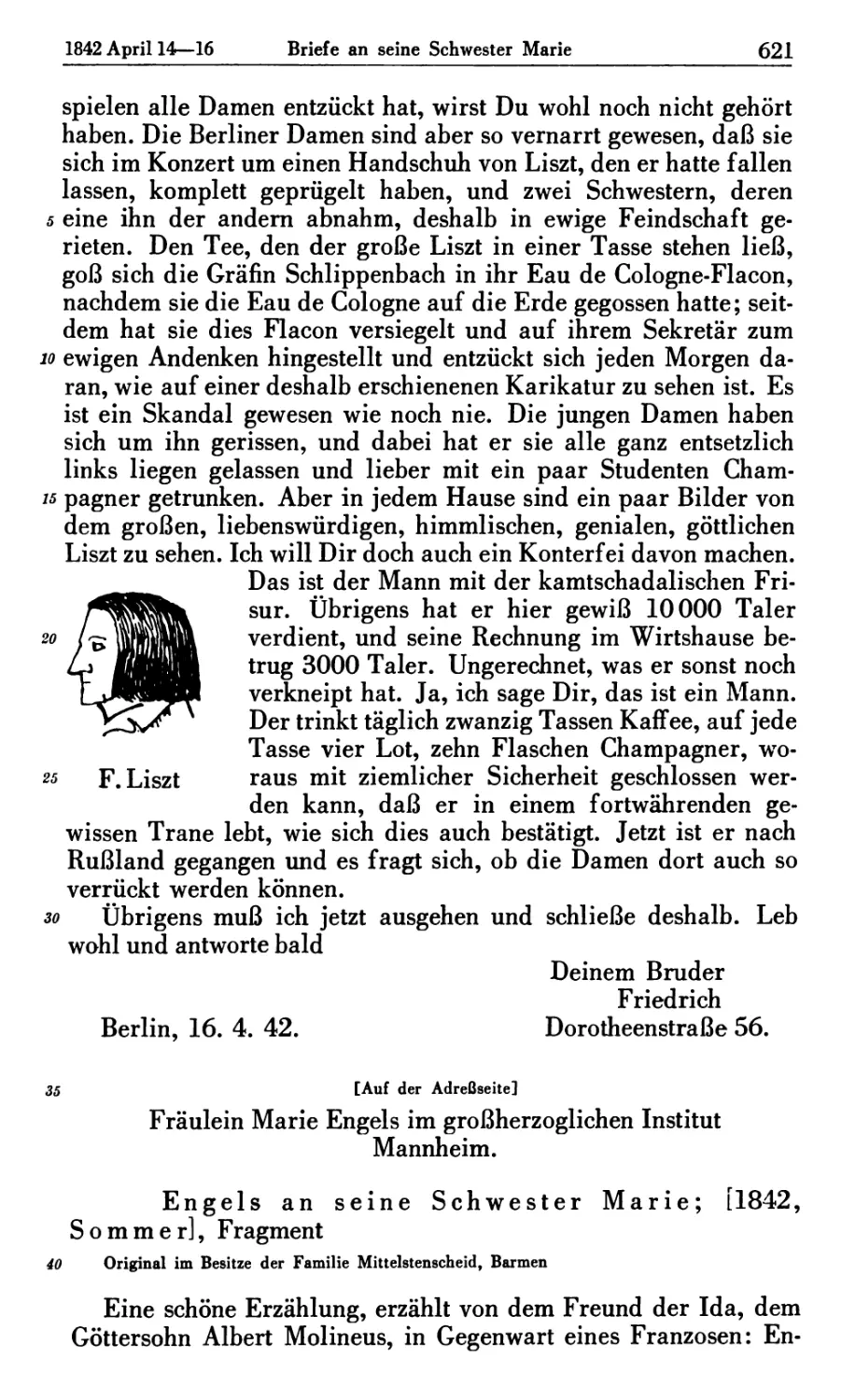 Engels an seine Schwester Marie [1842, Sommer]