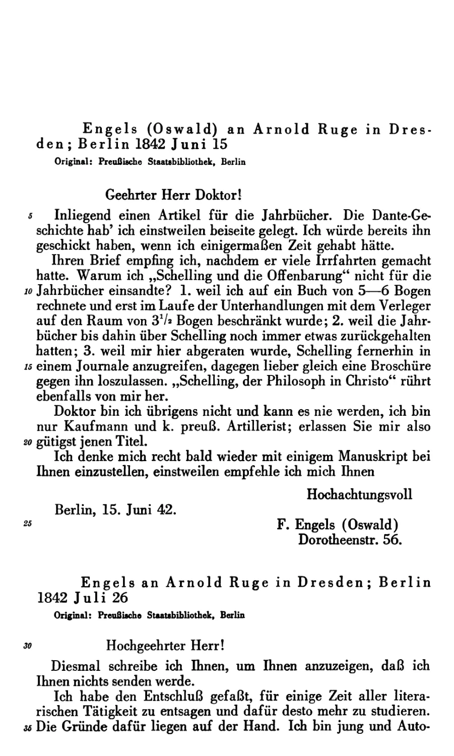 Engels an Arnold Ruge in Dresden; Berlin 1842 Juli 26