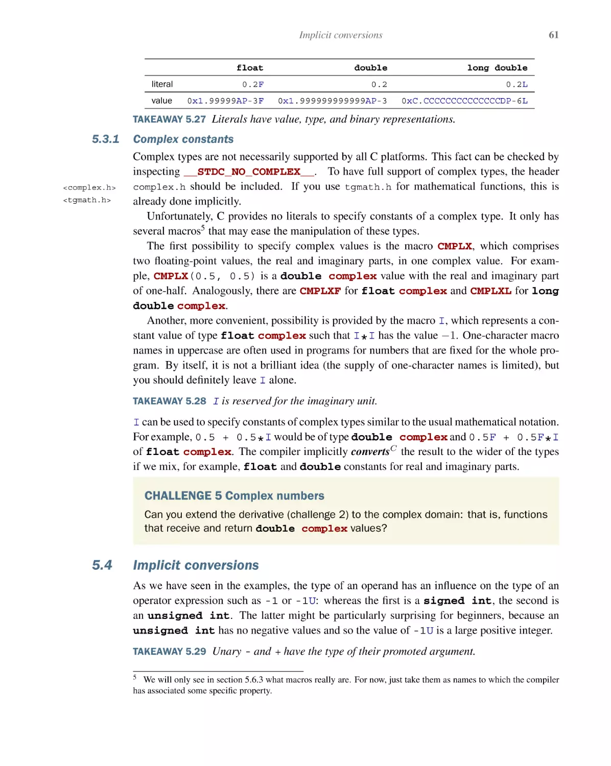 5.3.1 Complex constants
5.4 Implicit conversions