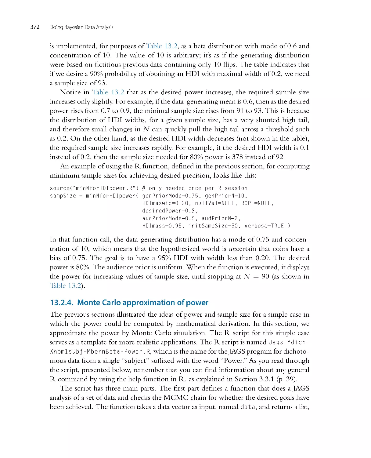 Monte Carlo approximation of power