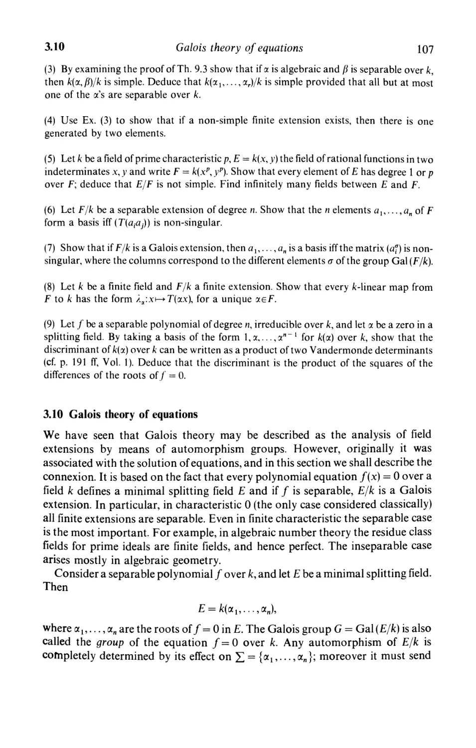 3.10 Galois theory of equations