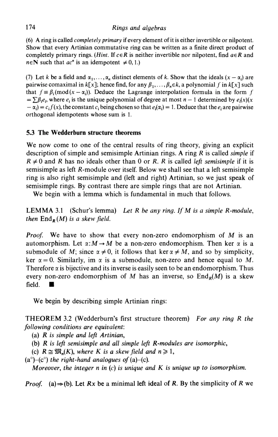 5.3 The Wedderburn structure theorems