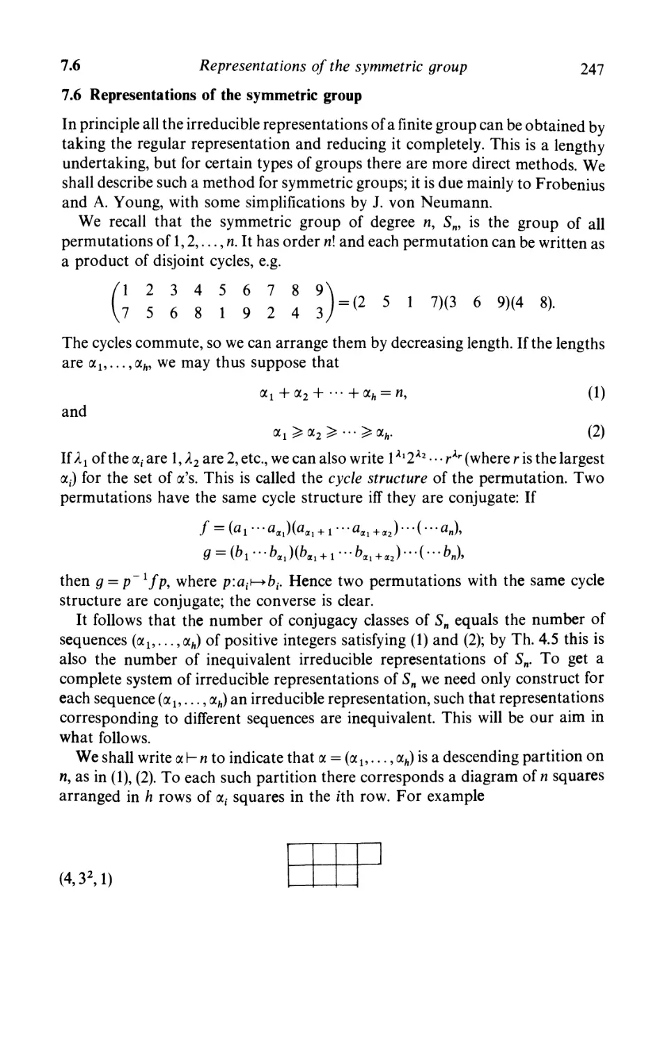 7.6 Representations of the symmetric group