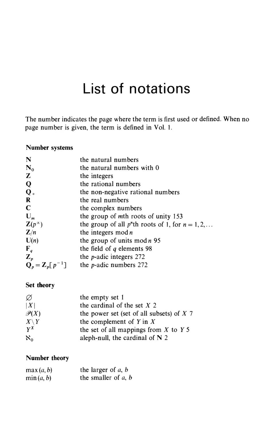 List of notations