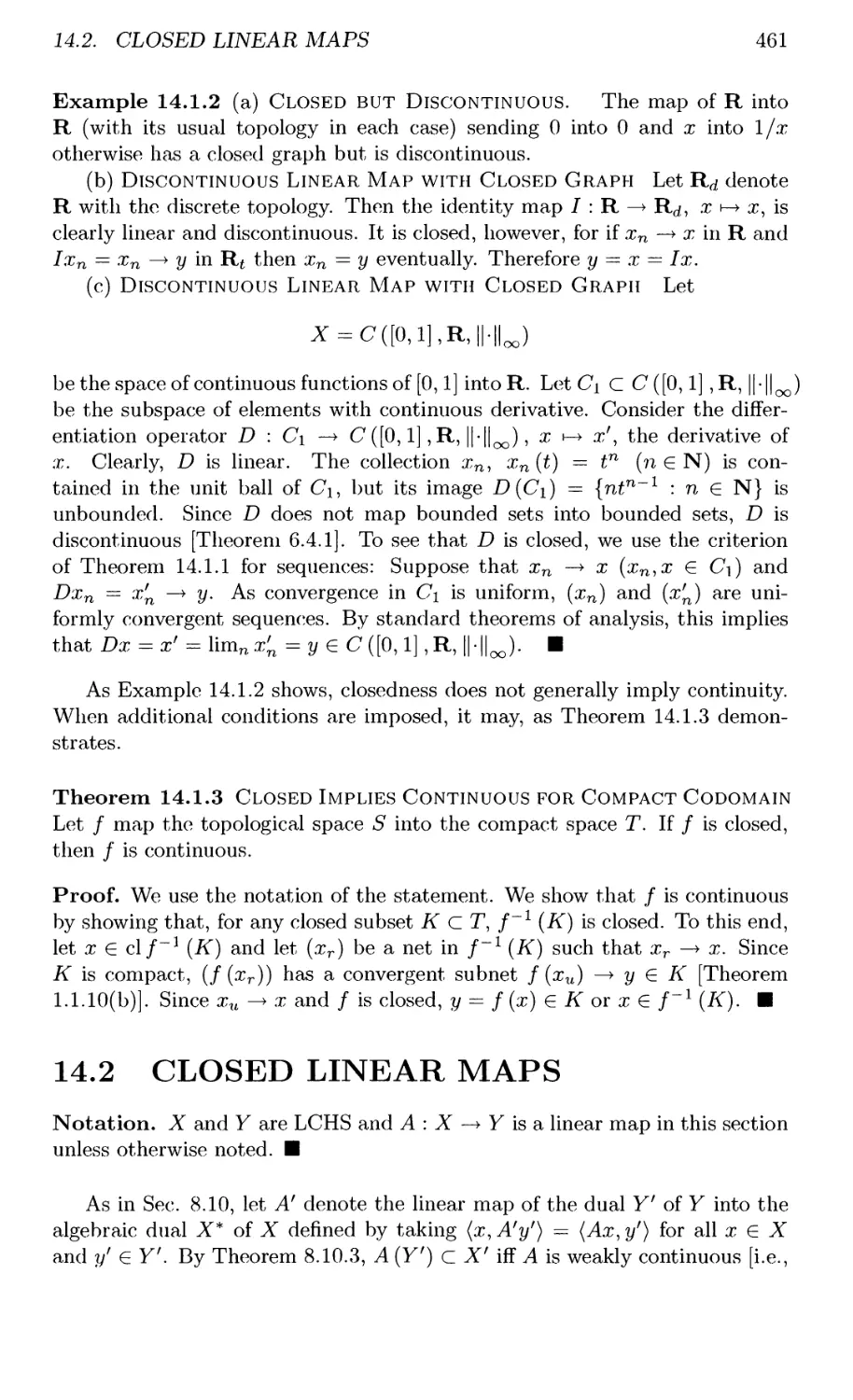 14.2 CLOSED LINEAR MAPS