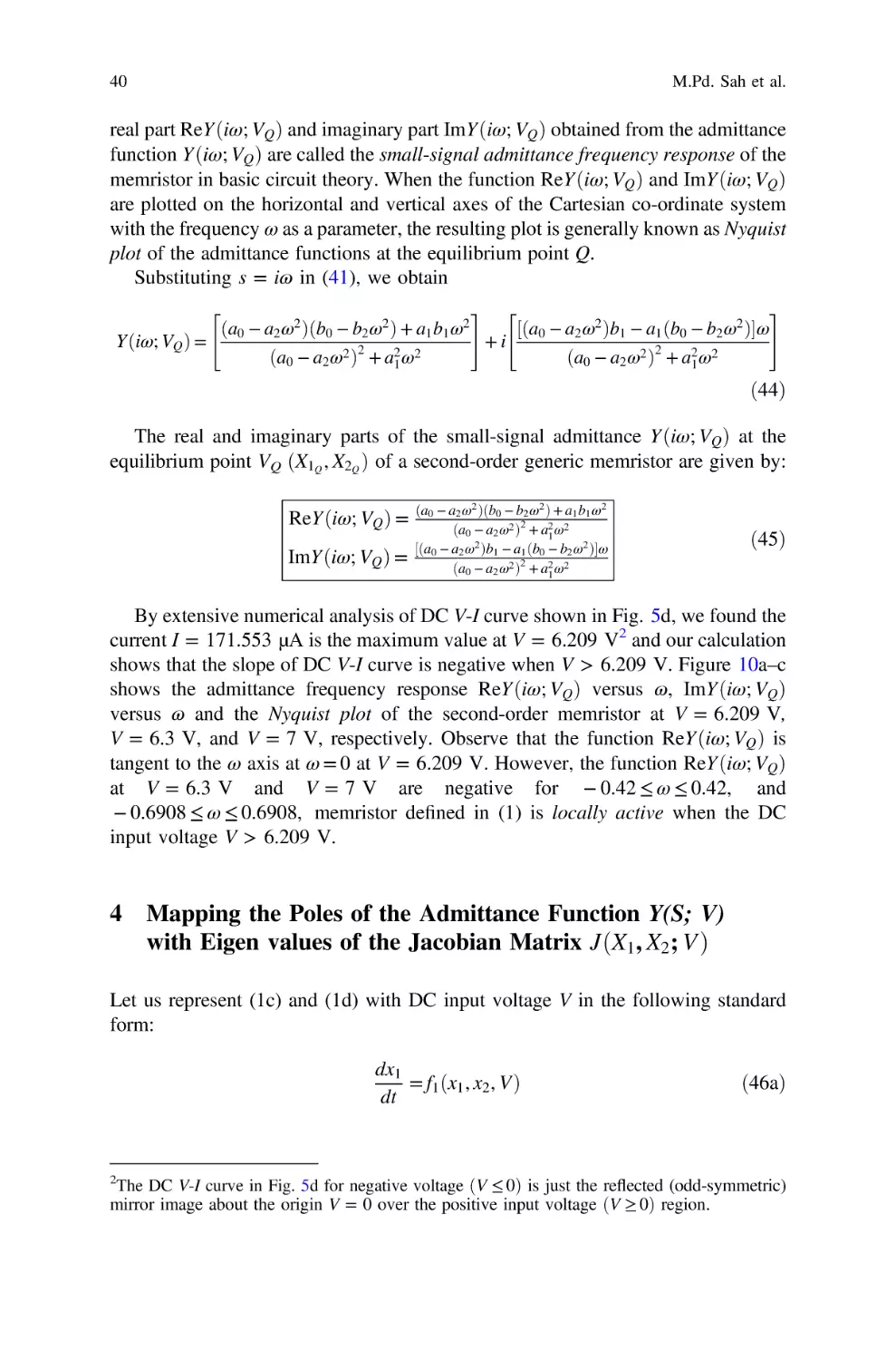 4 Mapping the Poles of the Admittance Function Y(S; V) with Eigen values of the Jacobian Matrix arvec{J(X_{1} comma X_{2} semicolon V)}