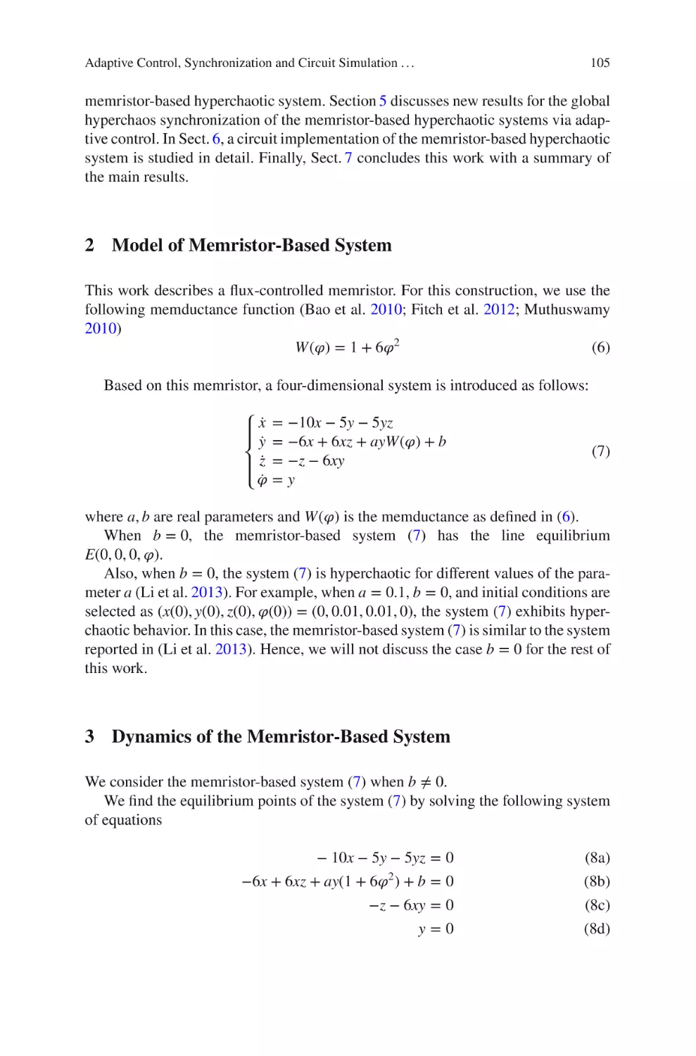 2 Model of Memristor-Based System
3 Dynamics of the Memristor-Based System