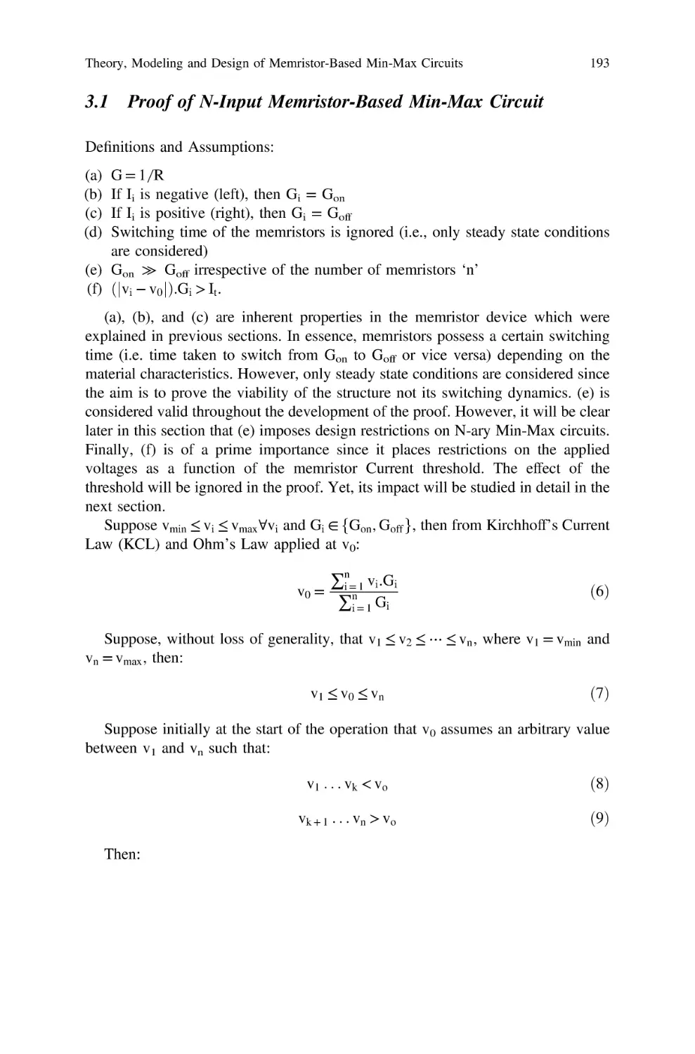 3.1 Proof of N-Input Memristor-Based Min-Max Circuit