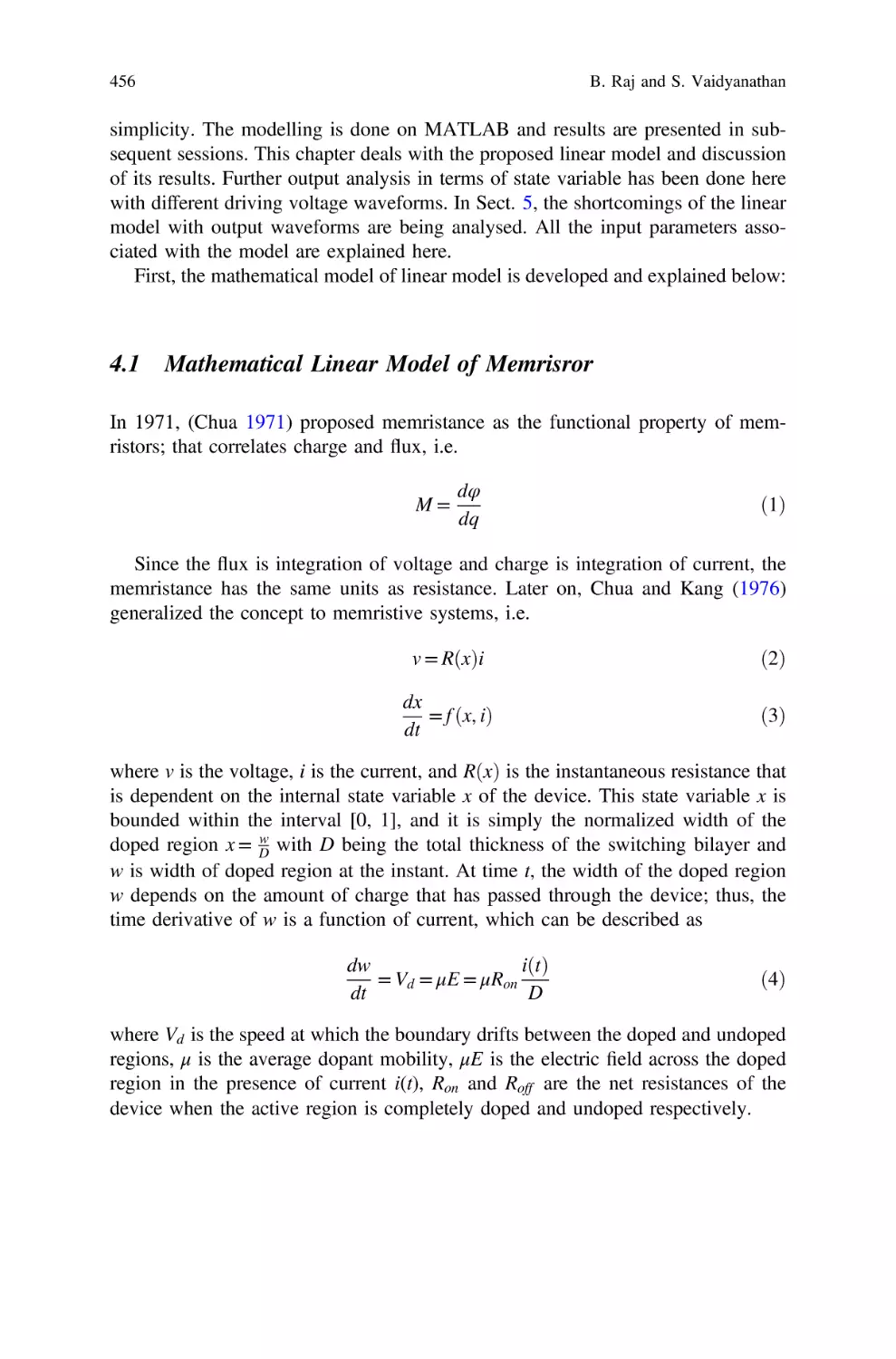 4.1 Mathematical Linear Model of Memrisror