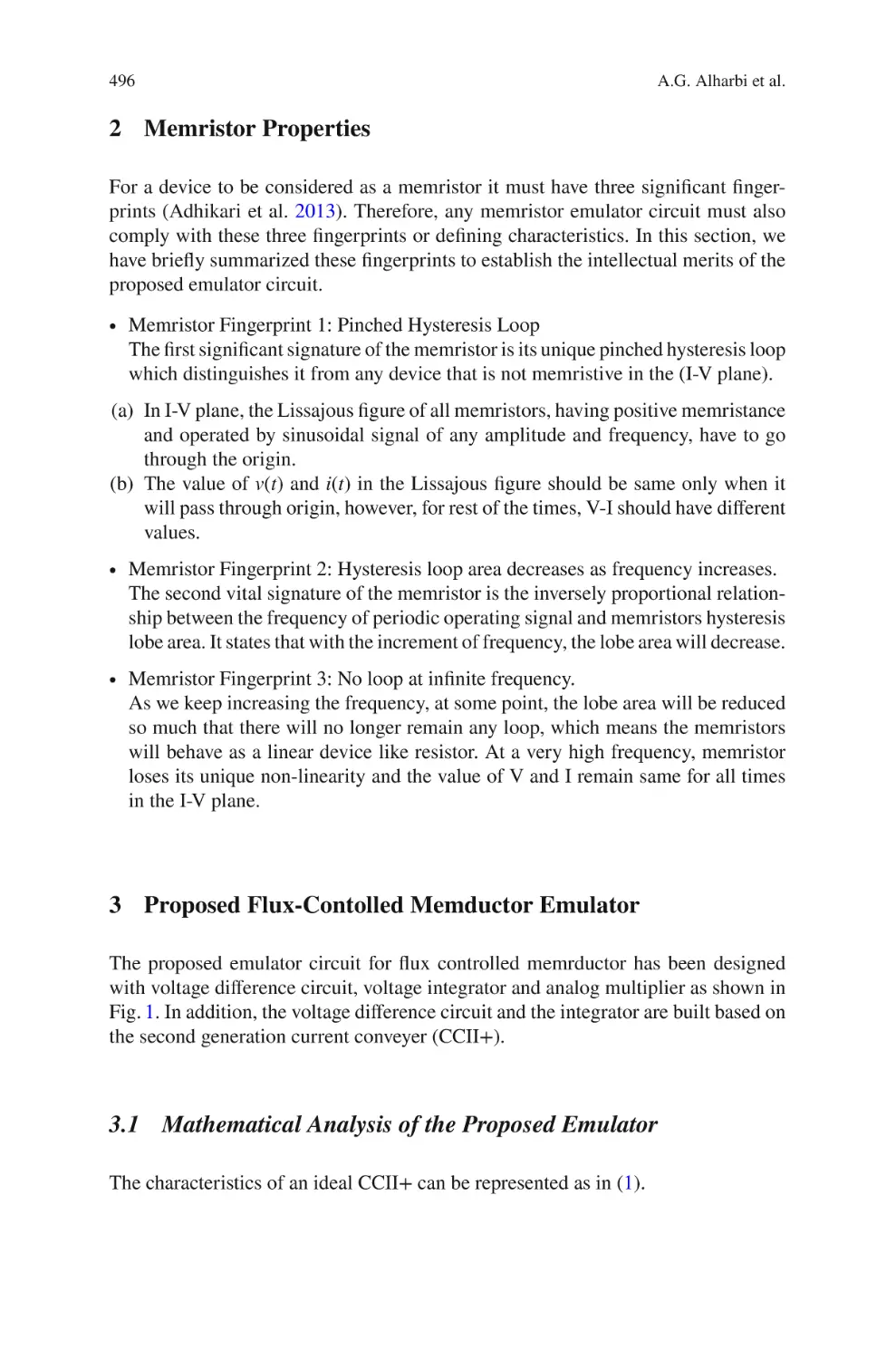 2 Memristor Properties
3 Proposed Flux-Contolled Memductor Emulator
3.1 Mathematical Analysis of the Proposed Emulator