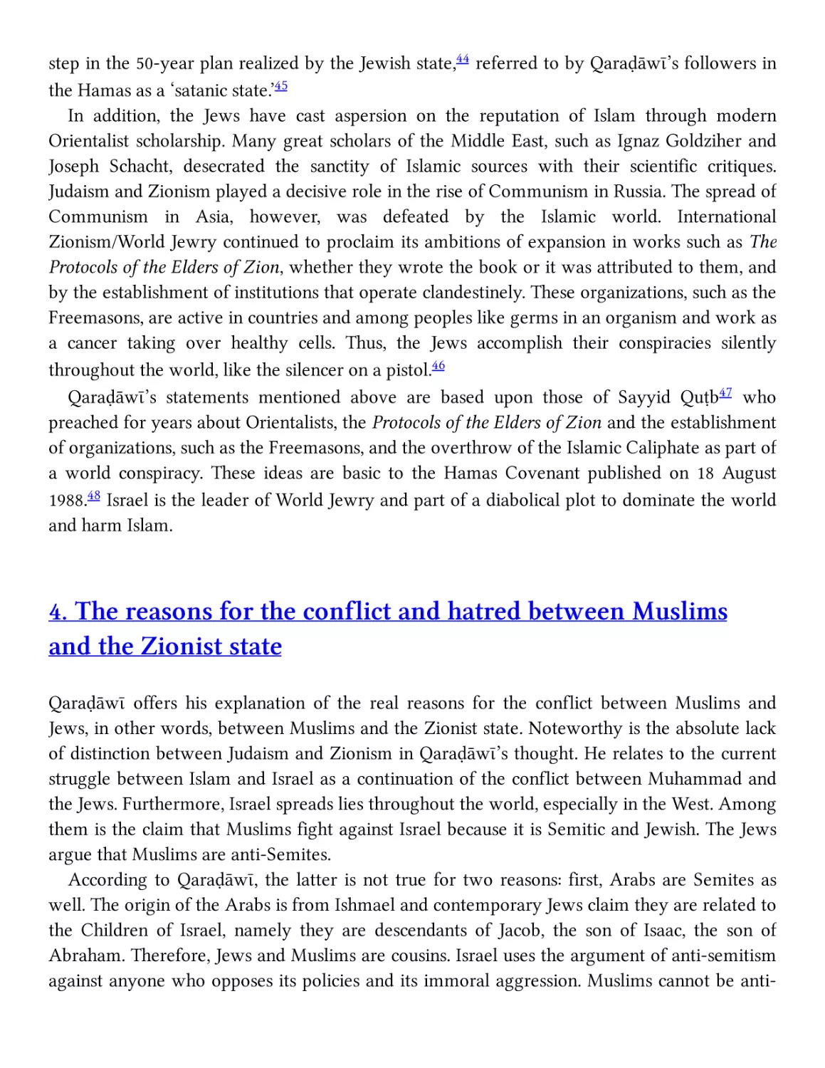 4. The reasons for the conflict and hatred between Muslims and the Zionist state
