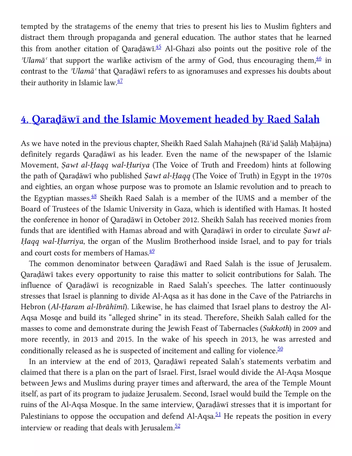 4. QaraḊāwī and the Islamic Movement headed by Raed Salah