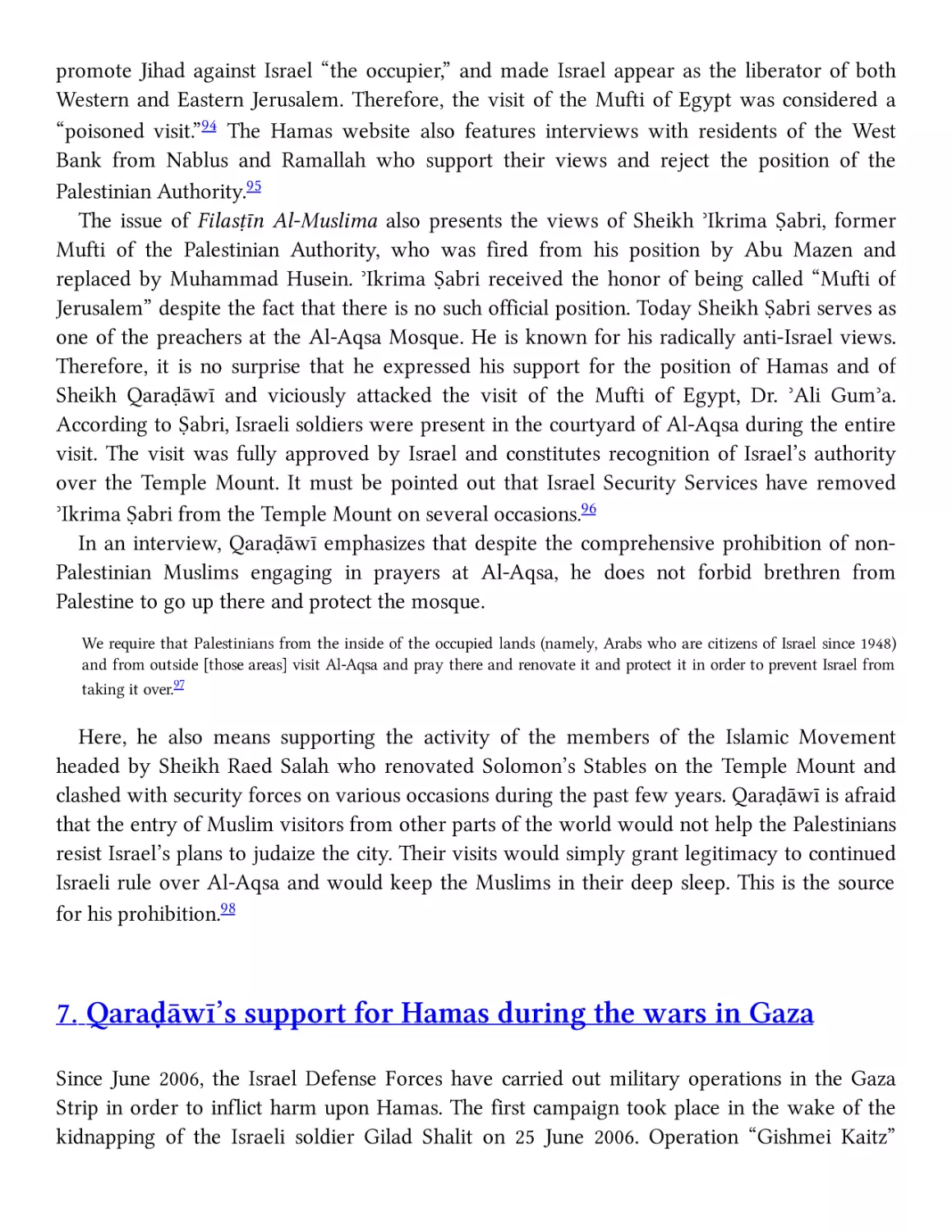 7. QaraḊāwī’s support for Hamas during the wars in Gaza