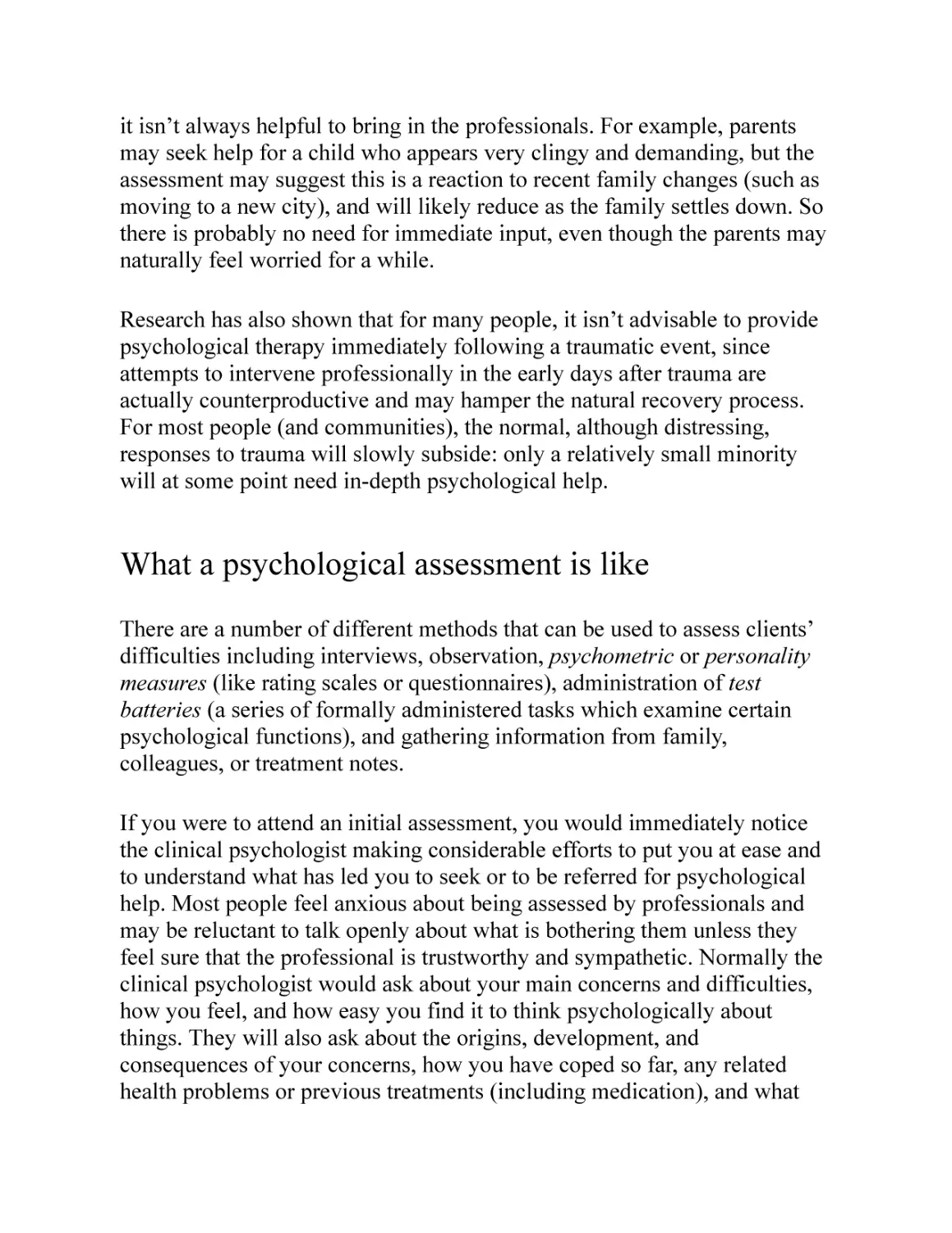 What a psychological assessment is like