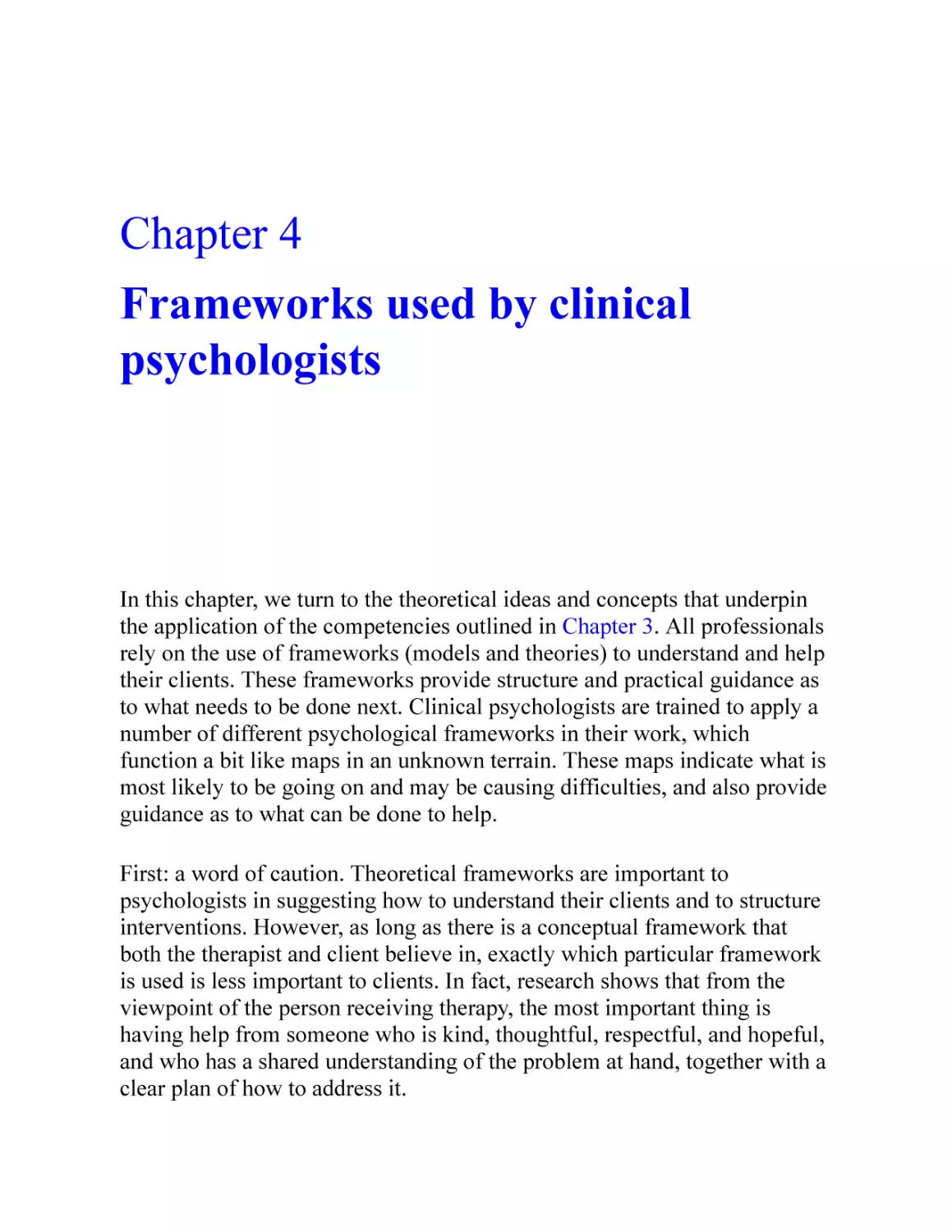 4 Frameworks used by clinical psychologists