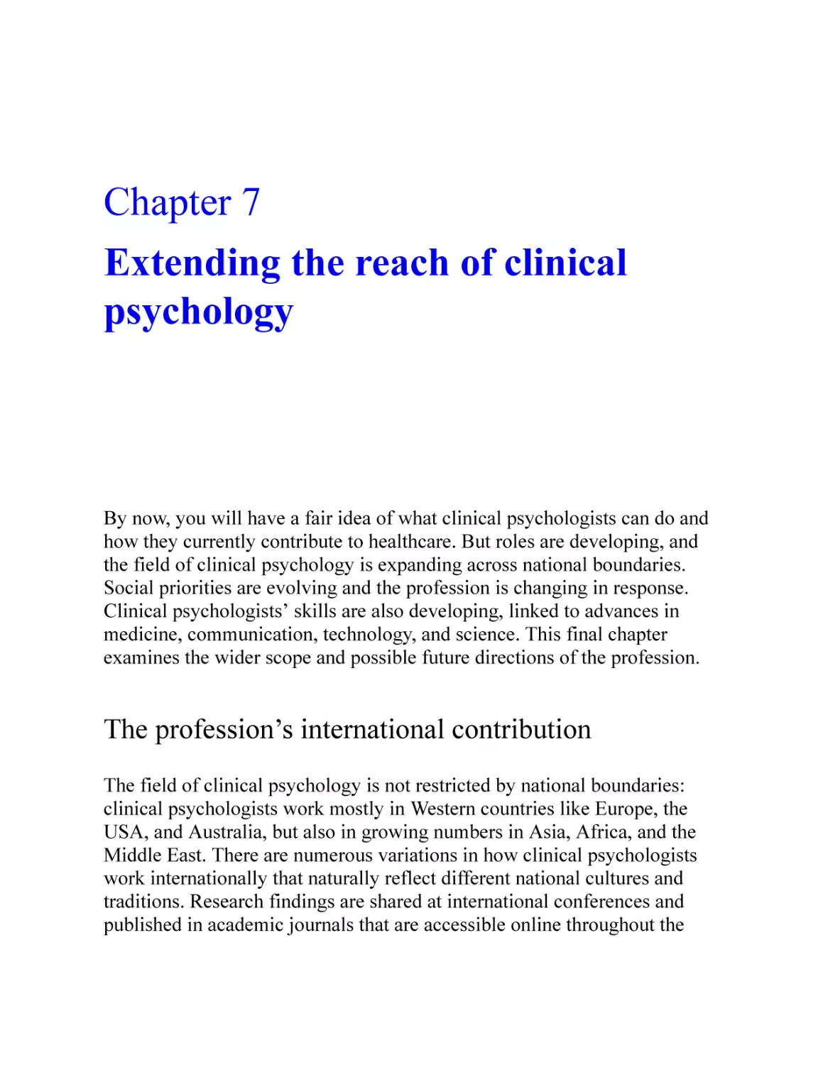 7 Extending the reach of clinical psychology
The profession’s international contribution