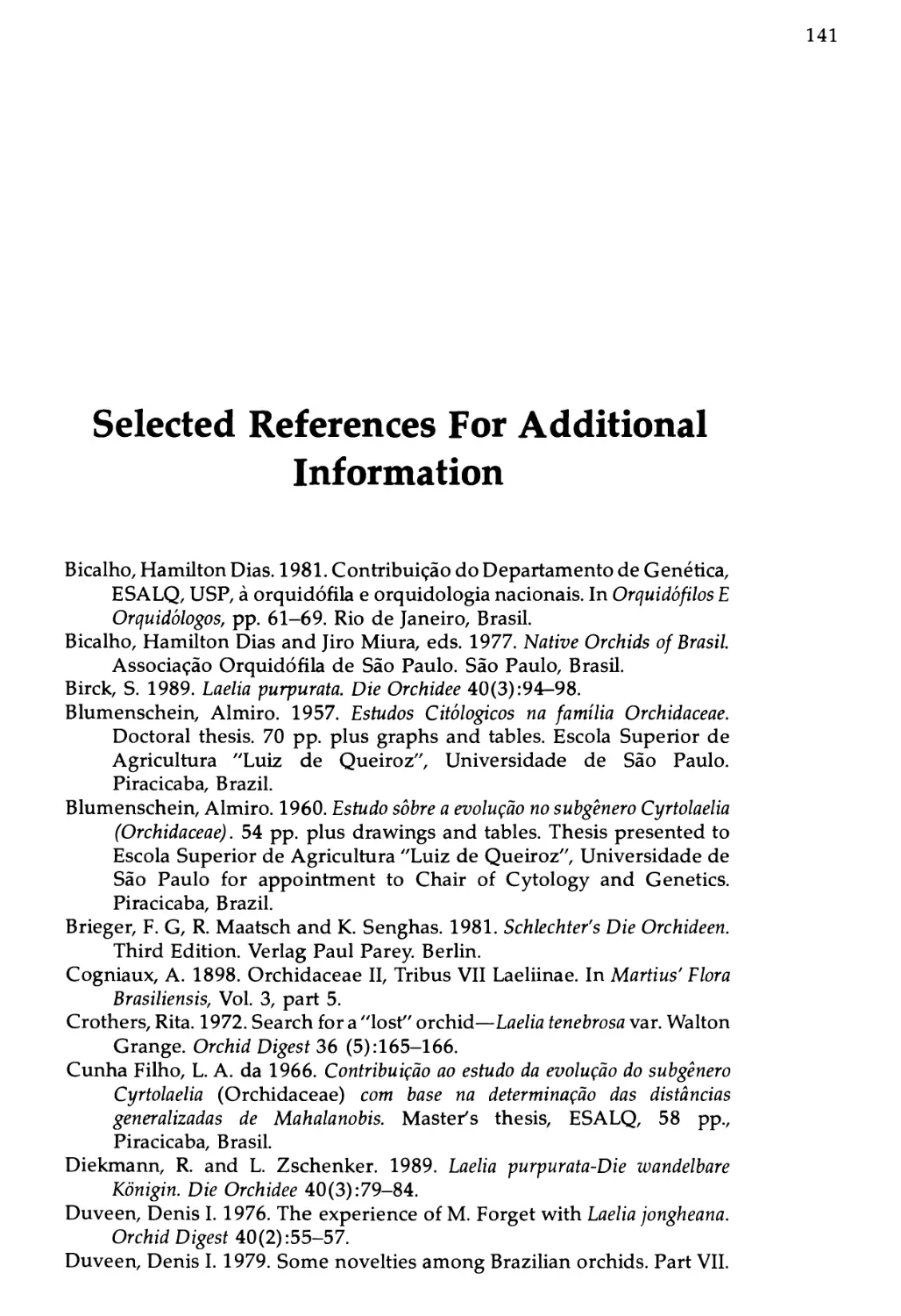 Selected References for Additional Information