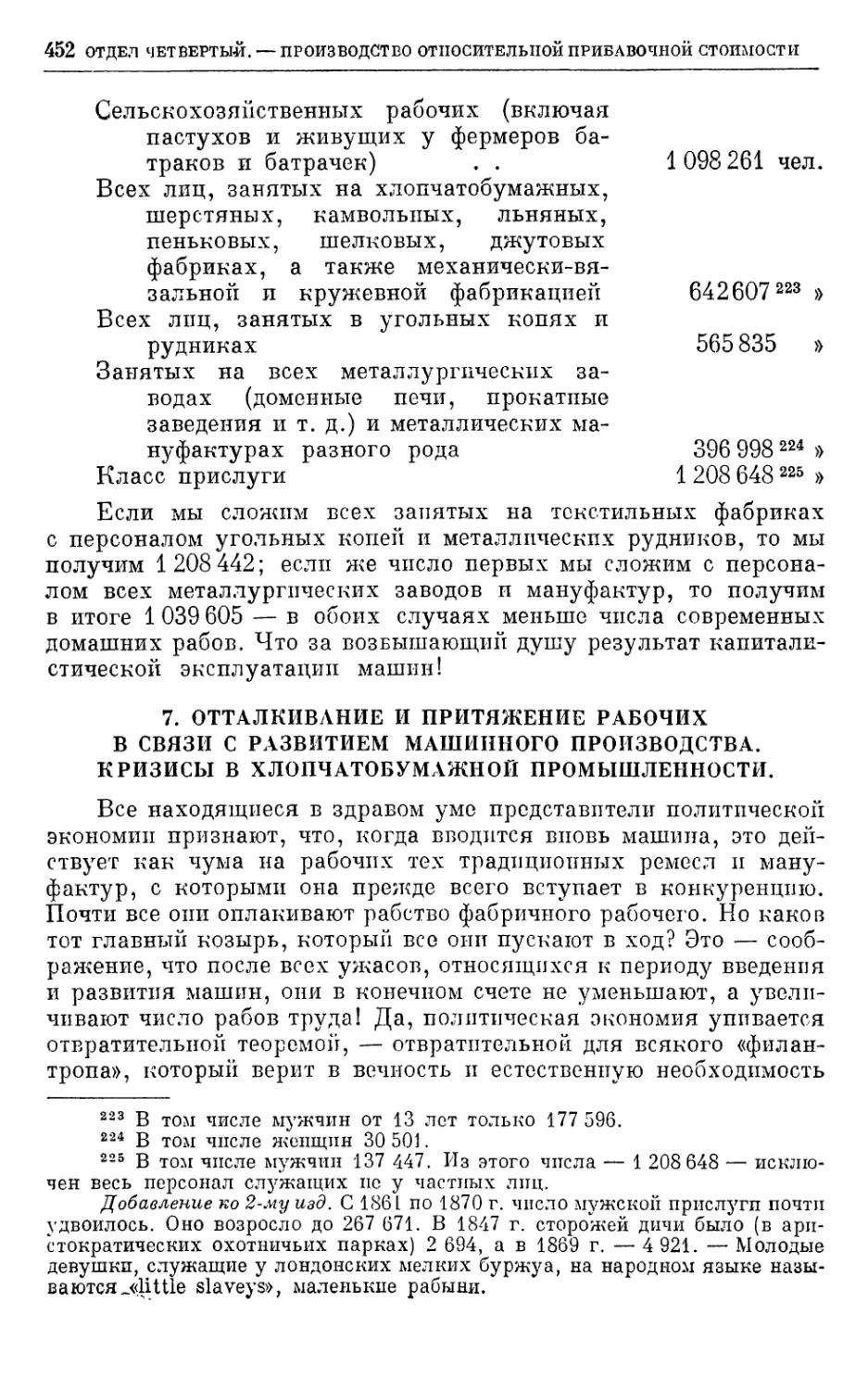 7. Отталкивание и притяжение рабочих в связи с развитием машинного производства. Кризисы в хлопчатобумажной промышленности.