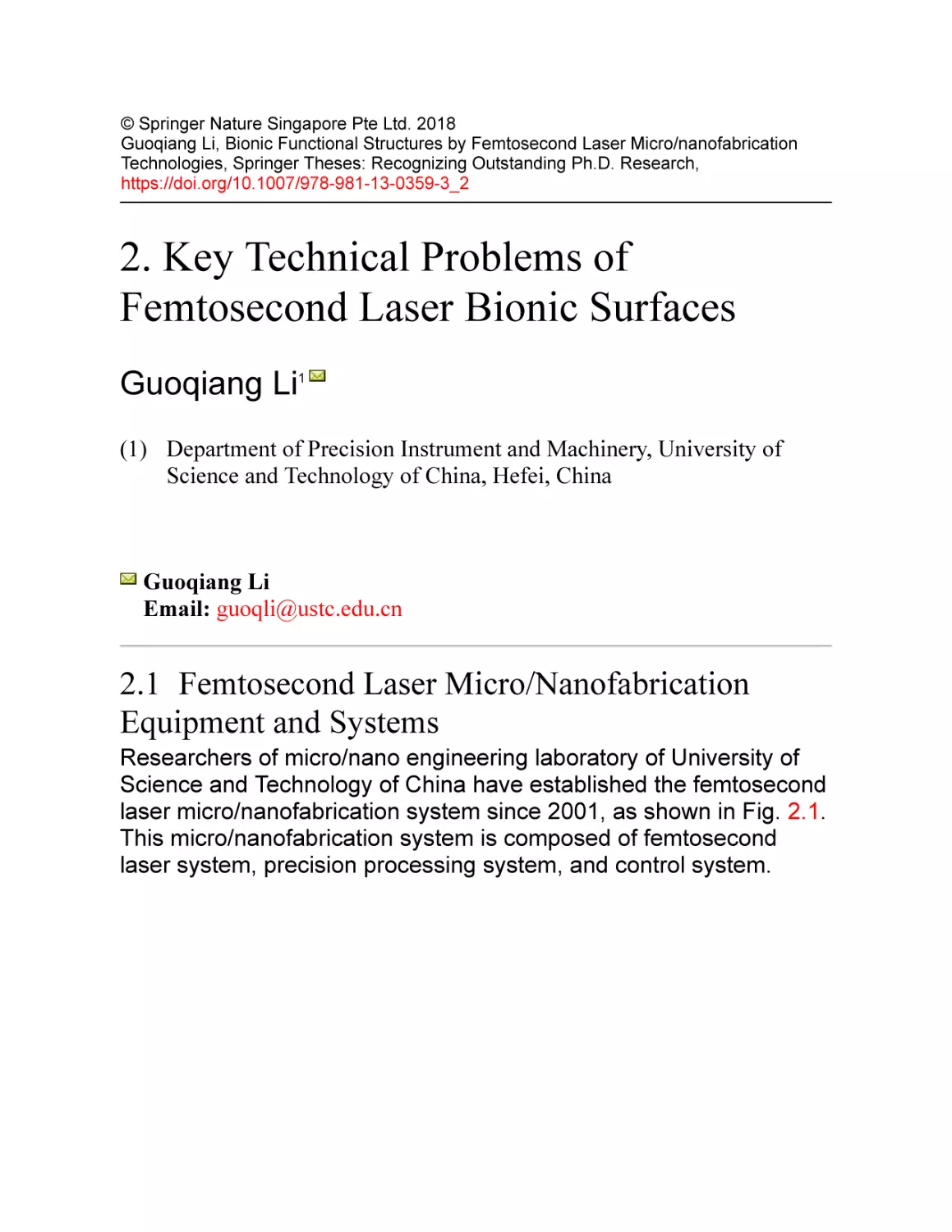 2. Key Technical Problems of Femtosecond Laser Bionic Surfaces