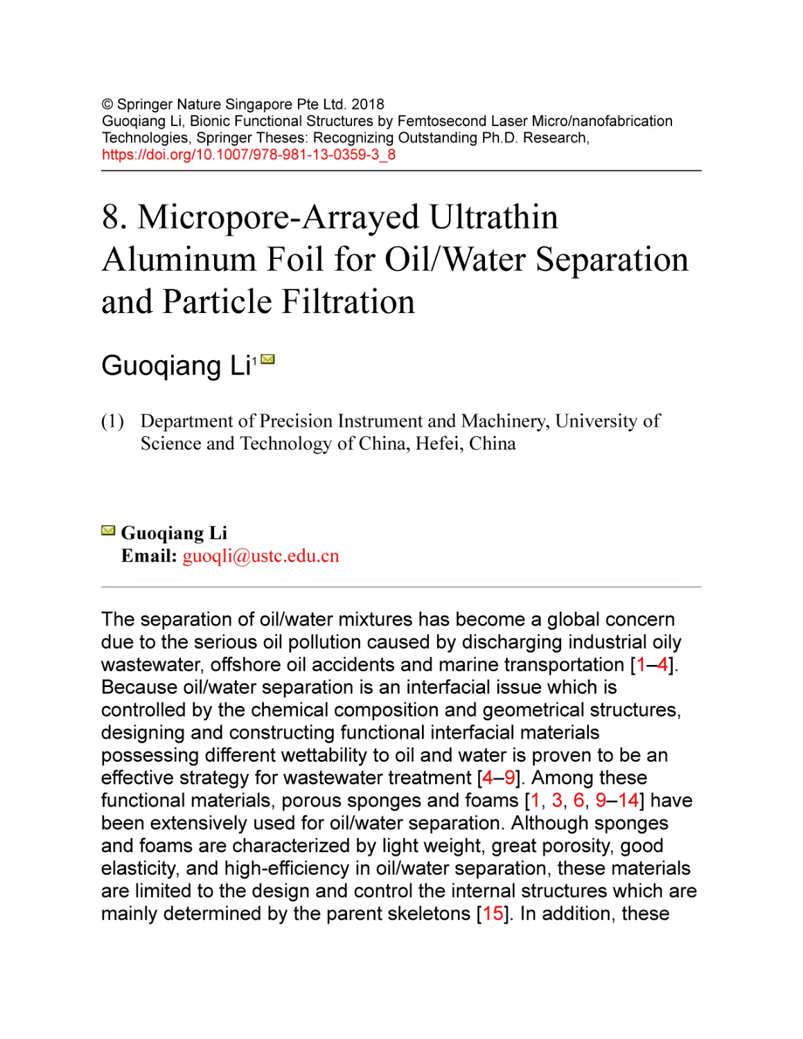 8. Micropore-Arrayed Ultrathin Aluminum Foil for Oil/Water Separation and Particle Filtration