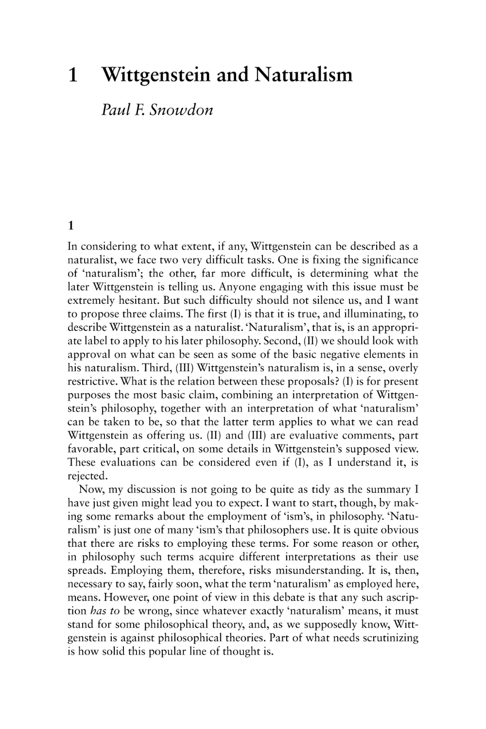 1 Wittgenstein and Naturalism