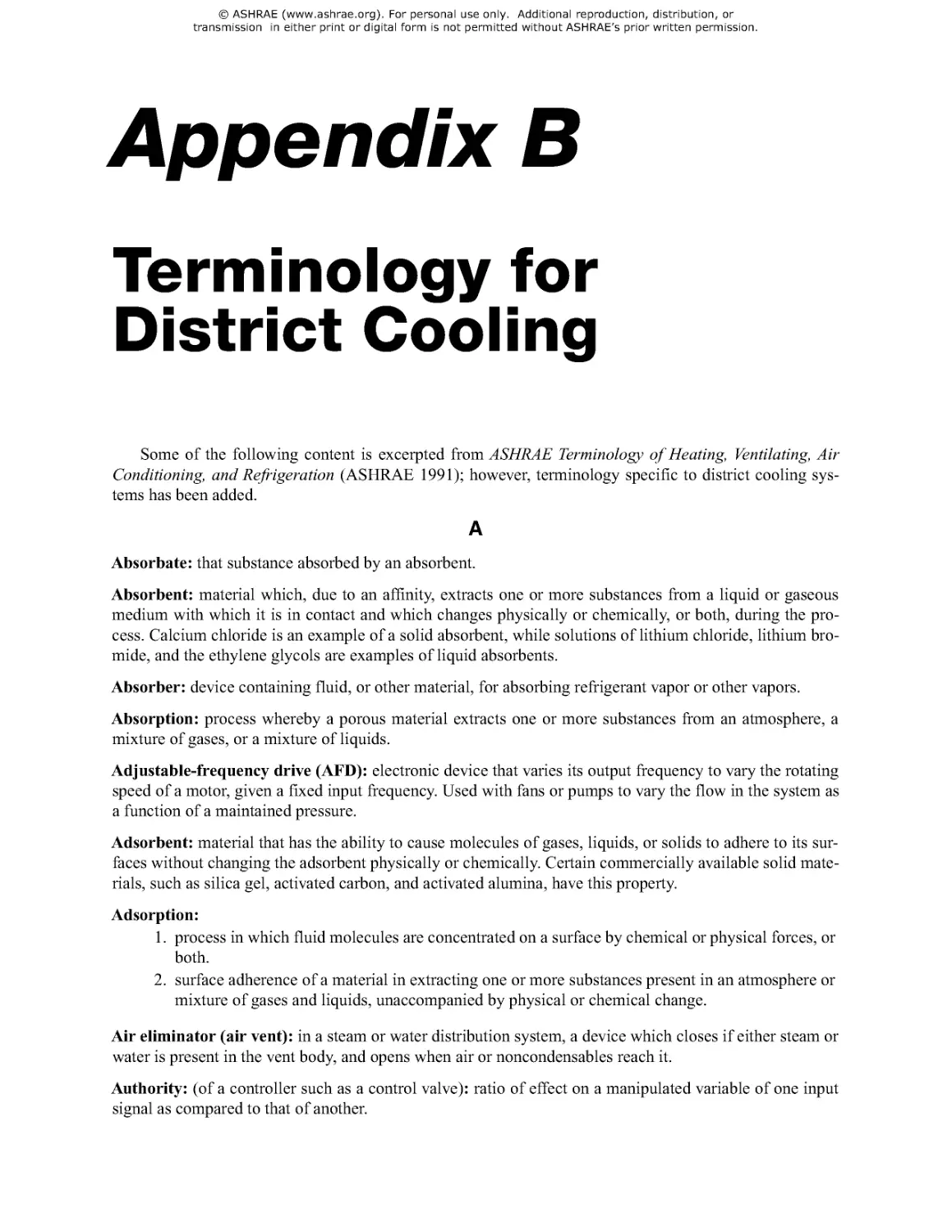 Terminology for District Cooling