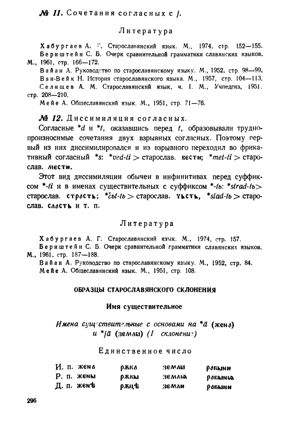 Образцы старославянского склонения