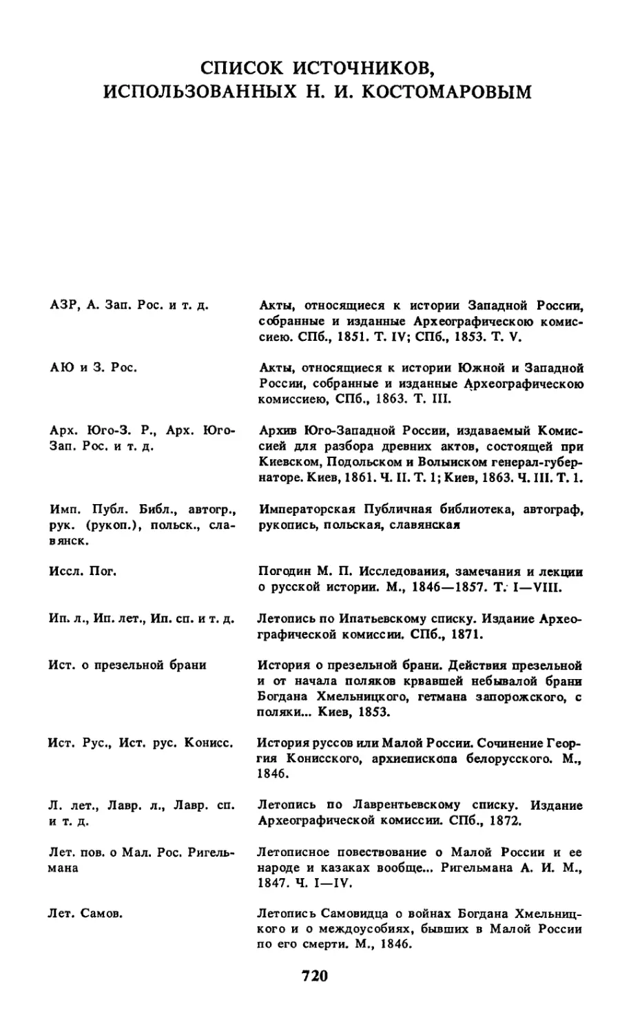 Список источников, использованных Н.И. Костомаровым