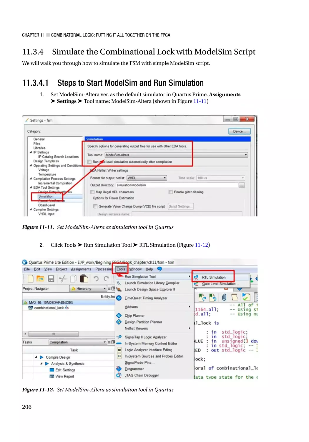 11.3.4 Simulate the Combinational Lock with ModelSim Script
11.3.4.1 Steps to Start ModelSim and Run Simulation