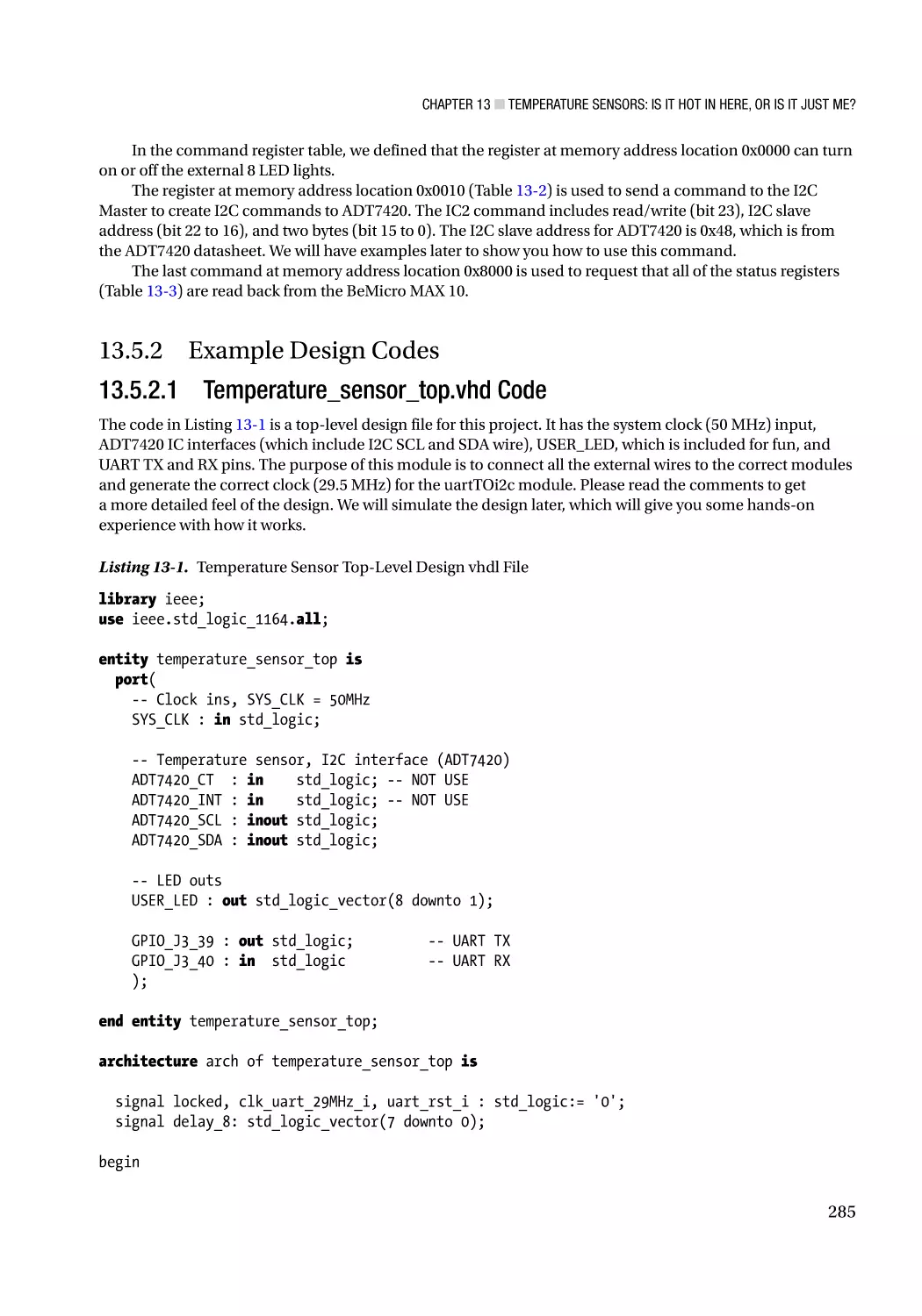 13.5.2 Example Design Codes
13.5.2.1 Temperature_sensor_top.vhd Code