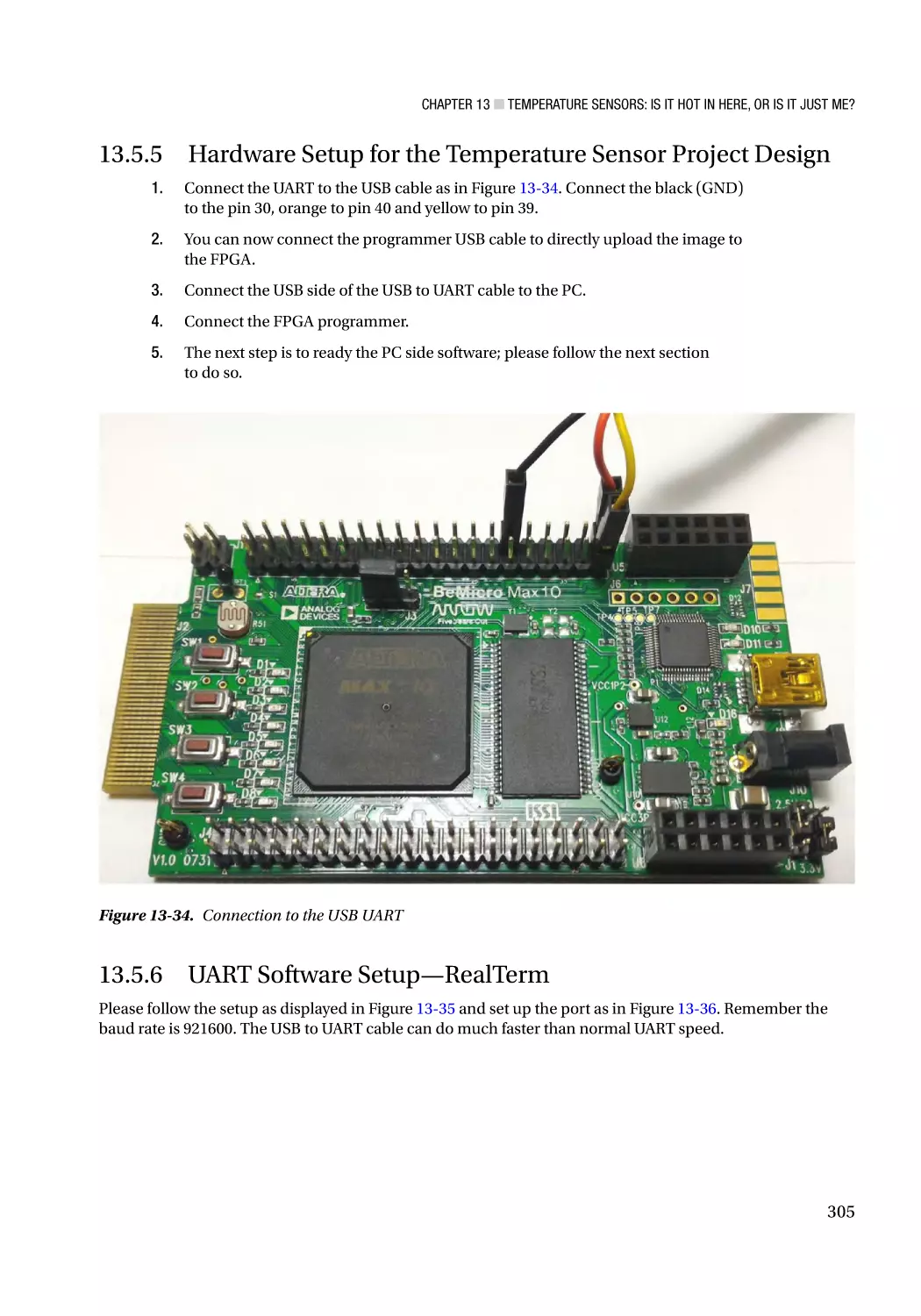 13.5.5 Hardware Setup for the Temperature Sensor Project Design
13.5.6 UART Software Setup—RealTerm