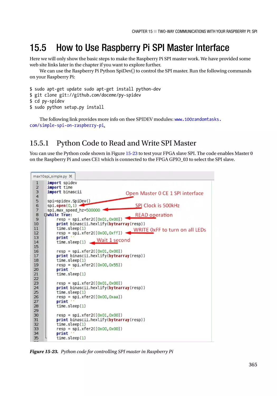 15.5 How to Use Raspberry Pi SPI Master Interface
15.5.1 Python Code to Read and Write SPI Master