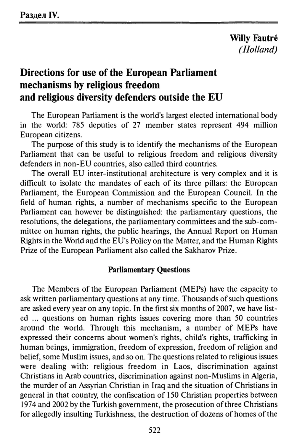 WIDy Fautre Directions for use of the European Parliament mechanisms by religious freedom and religious diversity defenders outside the EU