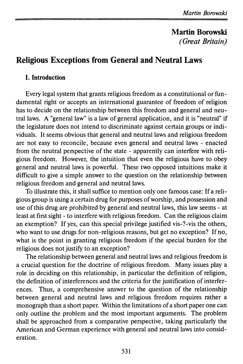 Martin Borowski Religious Exceptions from General and Neutral Laws