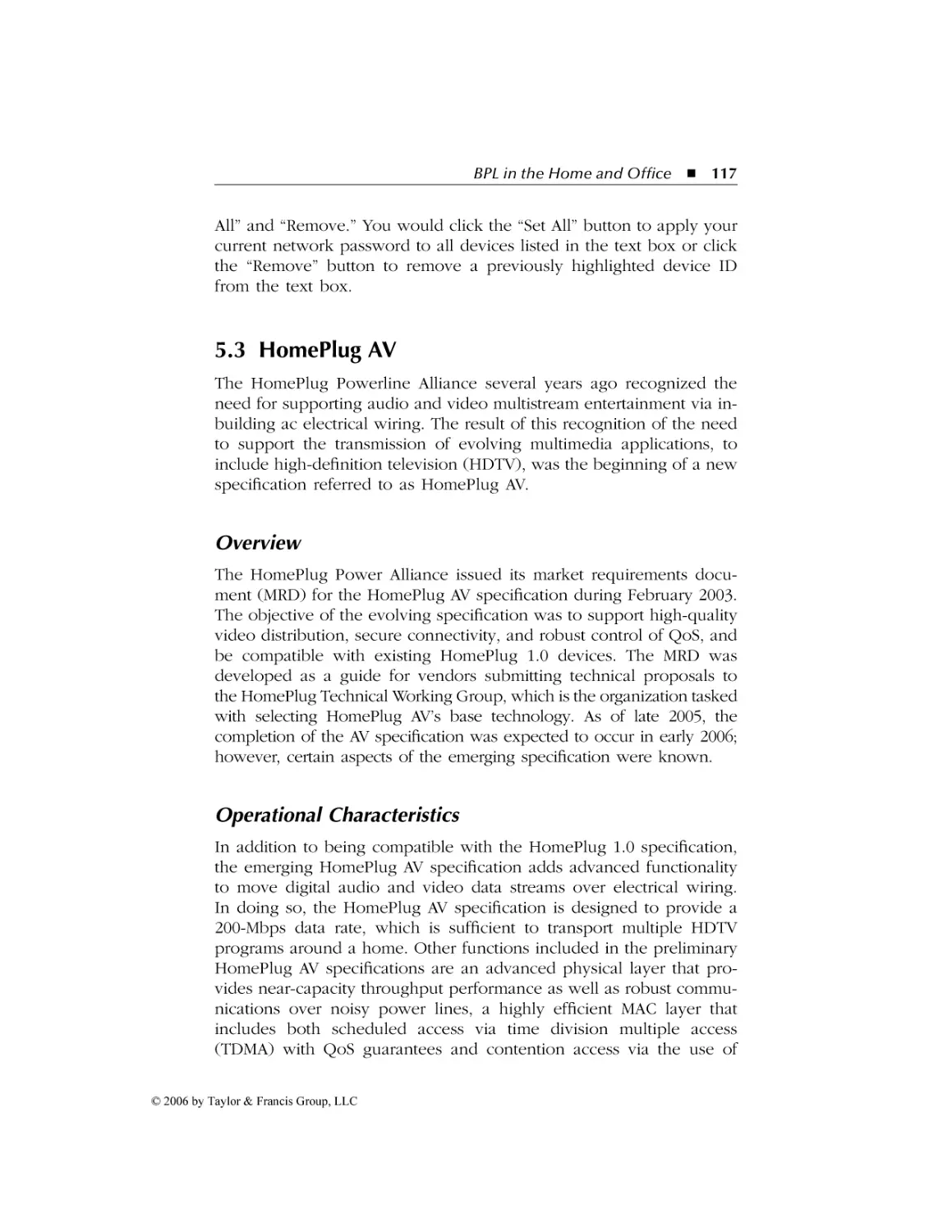 5.3 HomePlug AV
Overview
Operational Characteristics