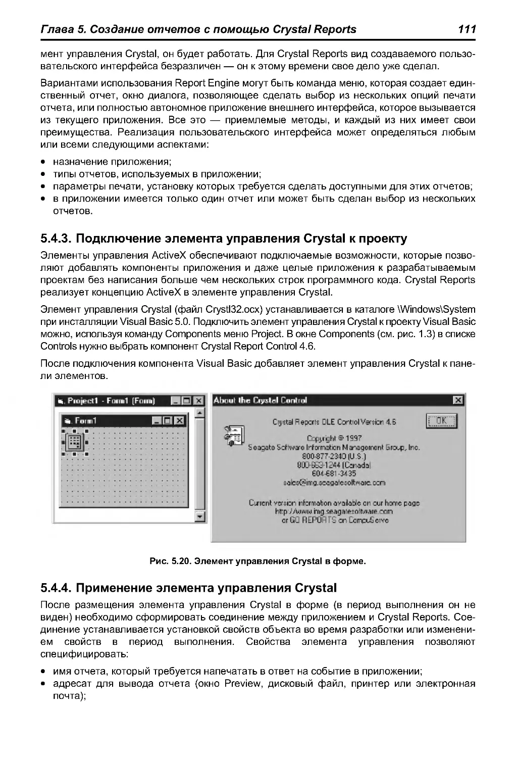 5.4.3. Подключение элемента управления Crystal к проекту
5.4.4. Применение элемента управления Crystal