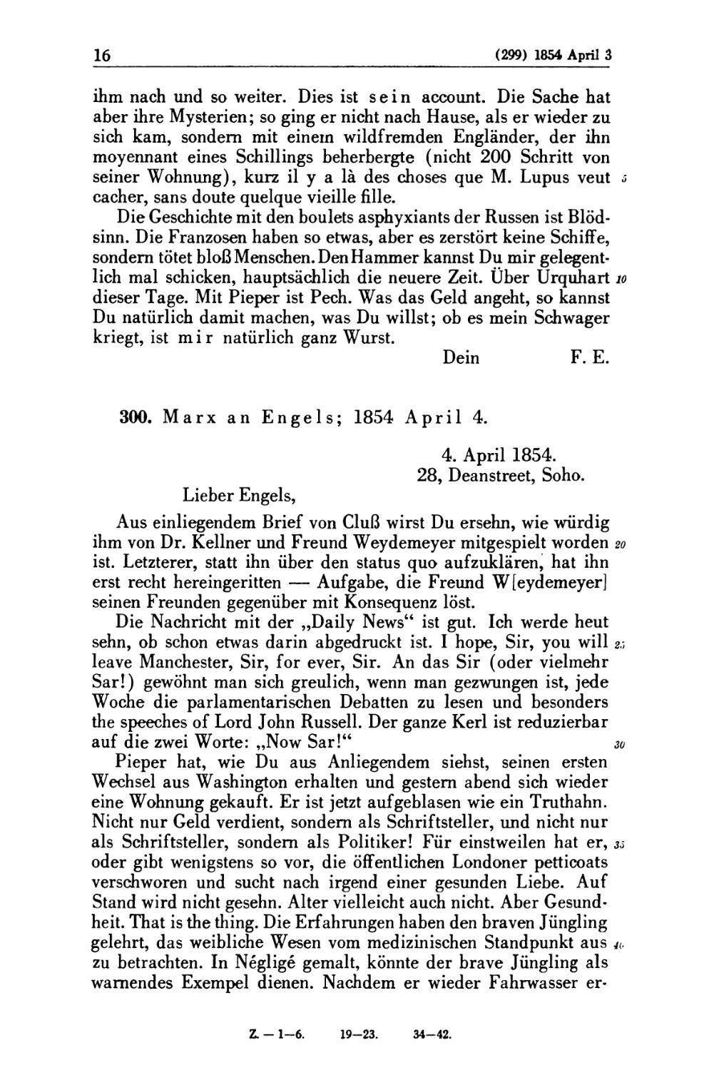 300. Marx an Engels; 1854 April 4
