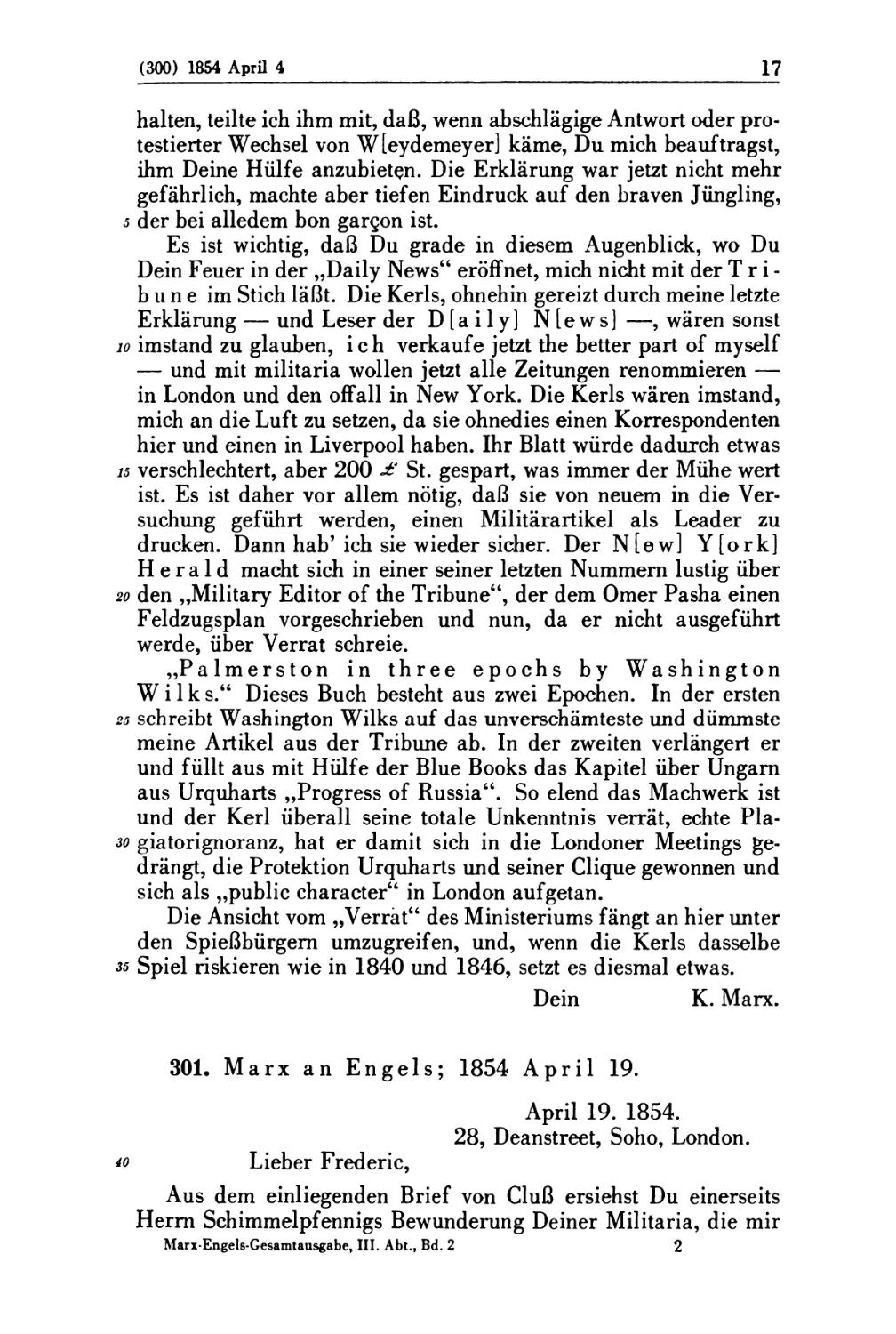 301. Marx an Engels; 1854 April 19