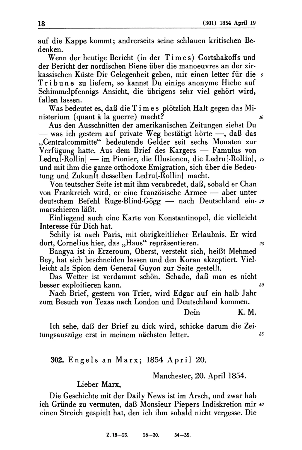 302. Engels an Marx; 1854 April 20