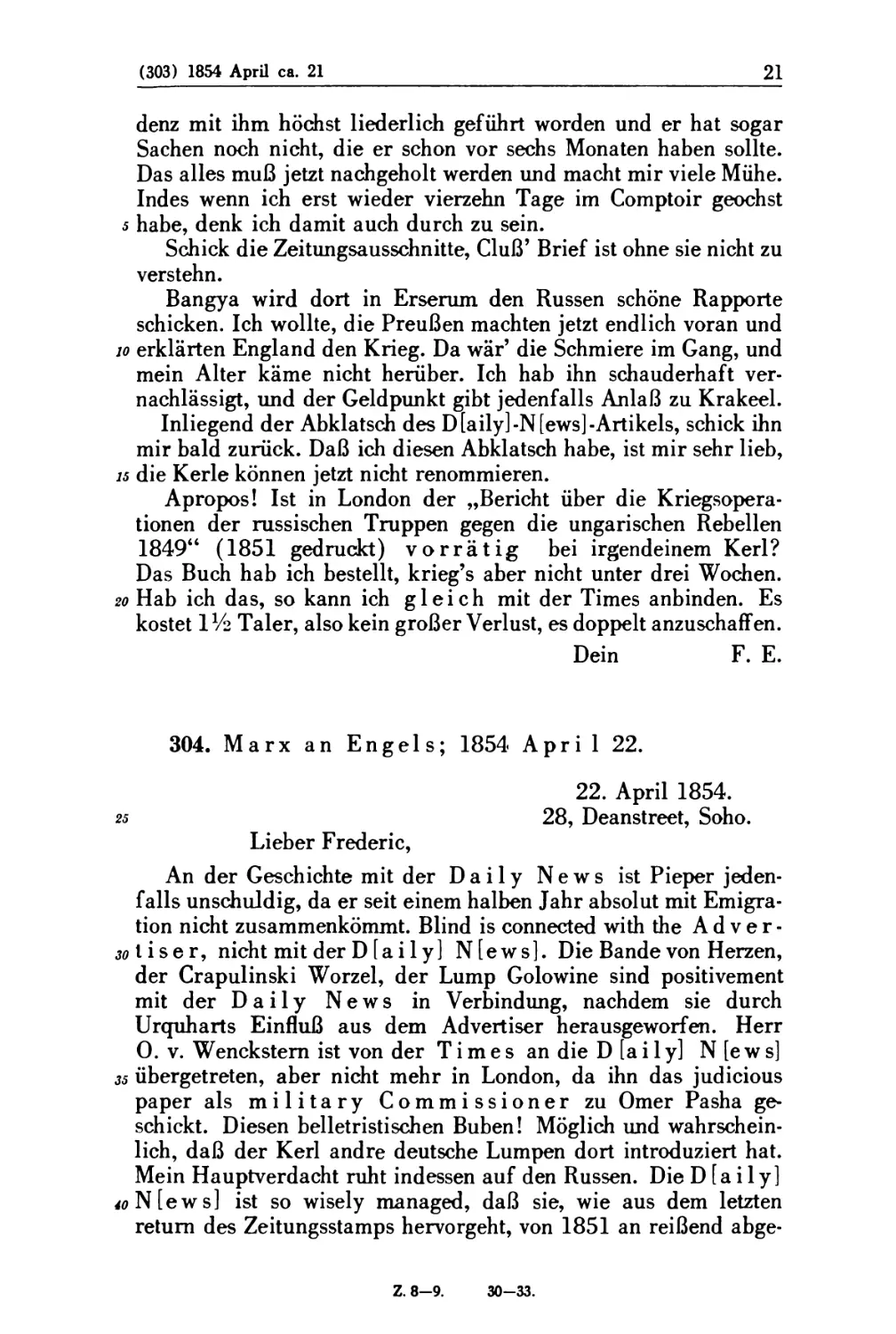 304. Marx an Engels; 1854 April 22
