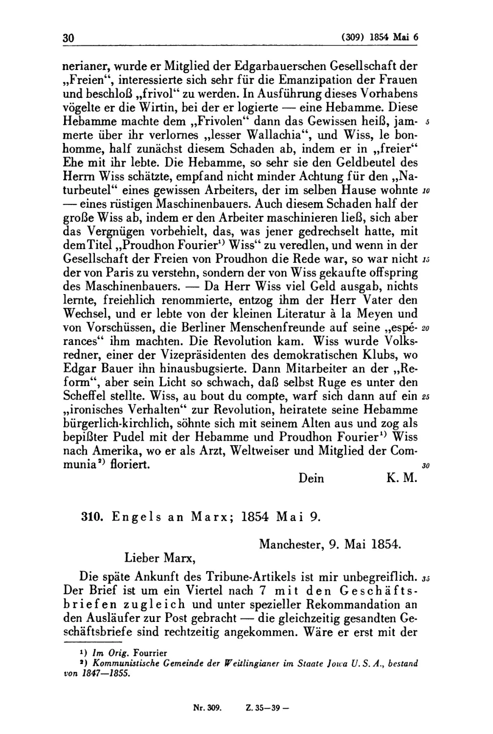 310. Engels an Marx; 1854 Mai 9