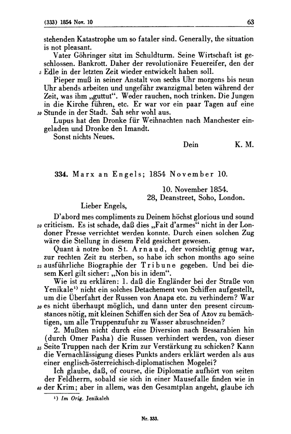 334. Marx an Engels; 1854 November 10