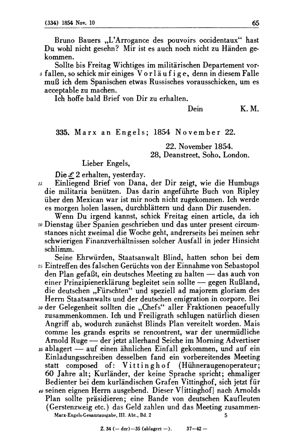 335. Marx an Engels; 1854 November 22