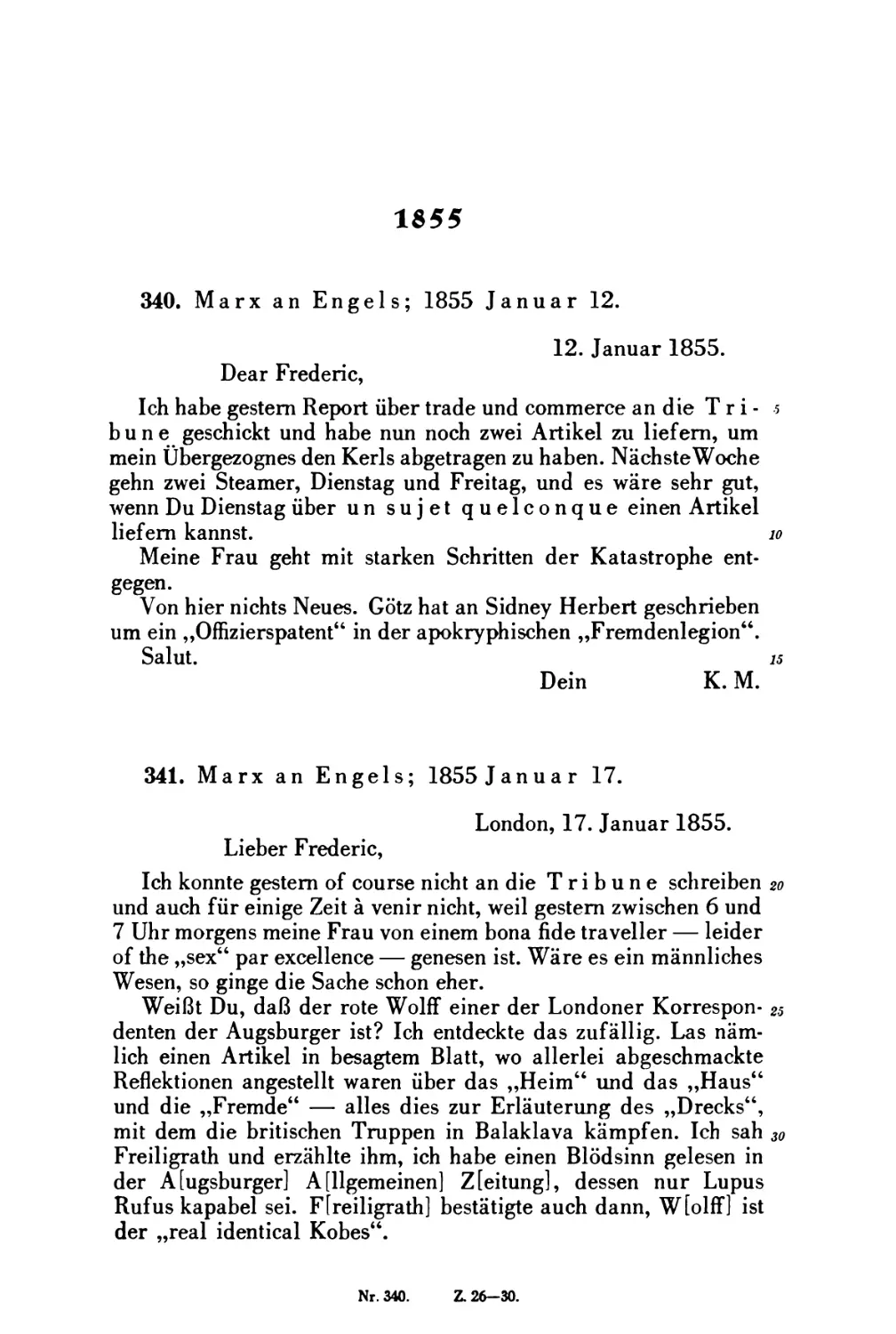 1855
341. Marx an Engels; 1855 Januar 17