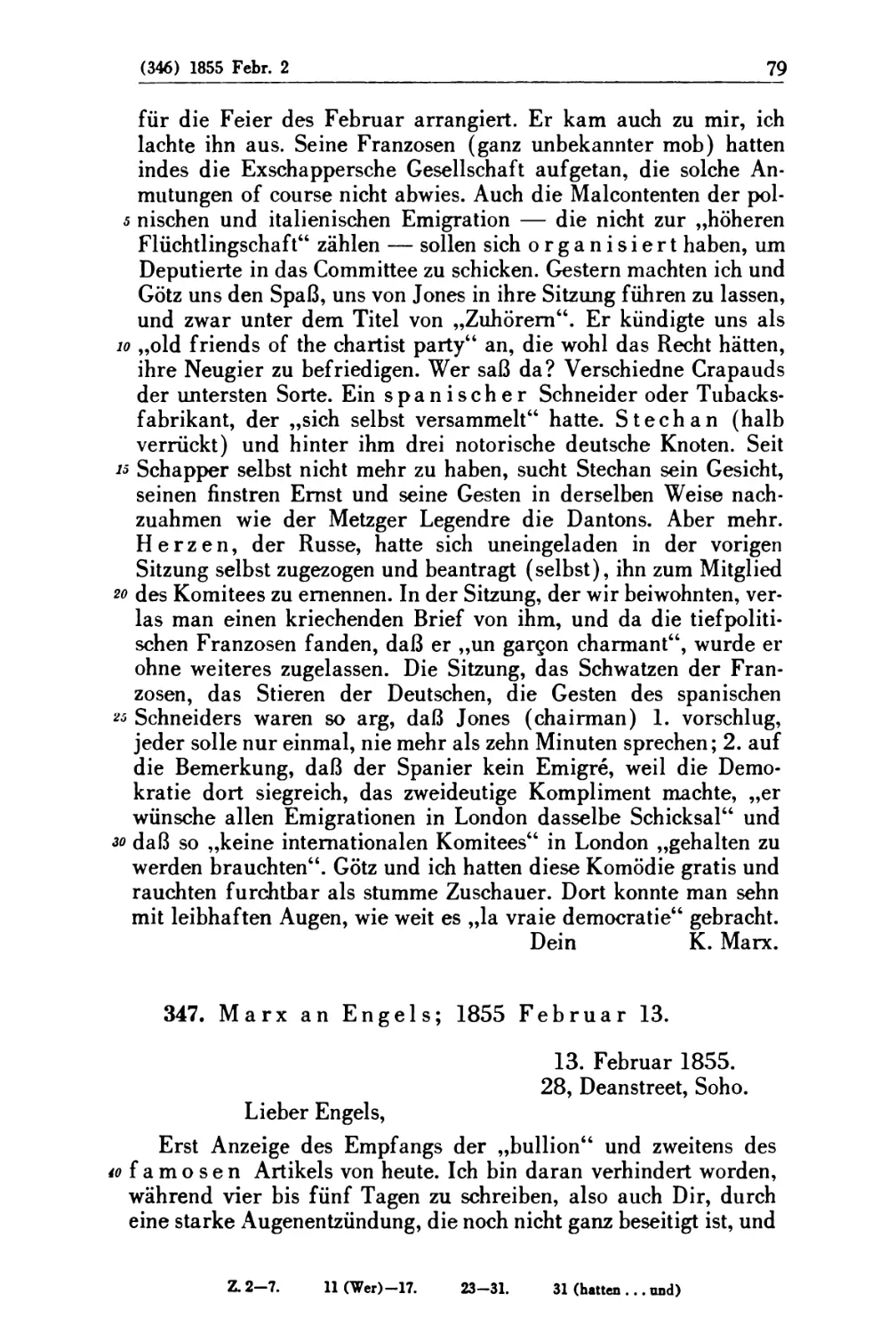 347. Marx an Engels; 1855 Februar 13