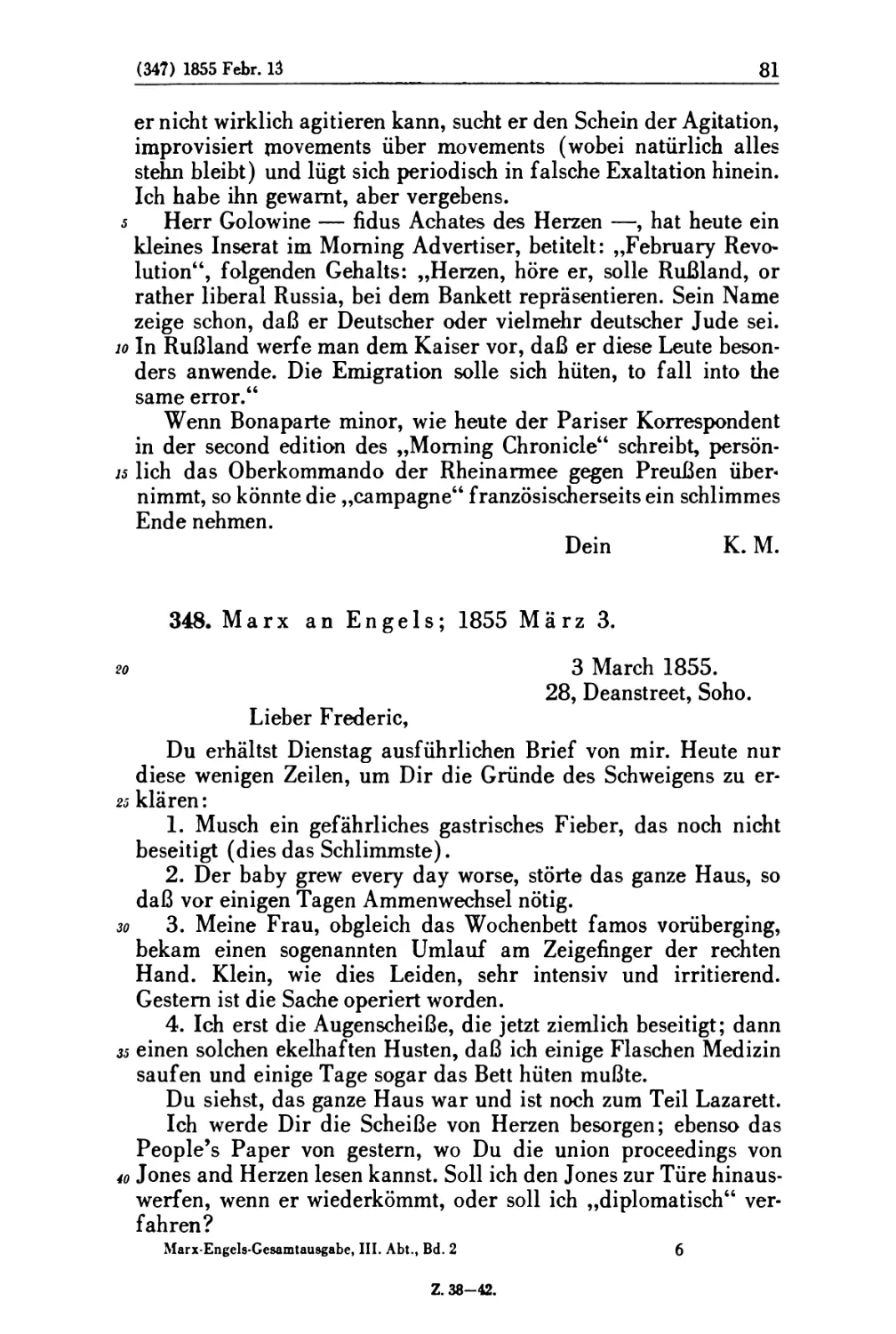 348. Marx an Engels; 1855 März 3