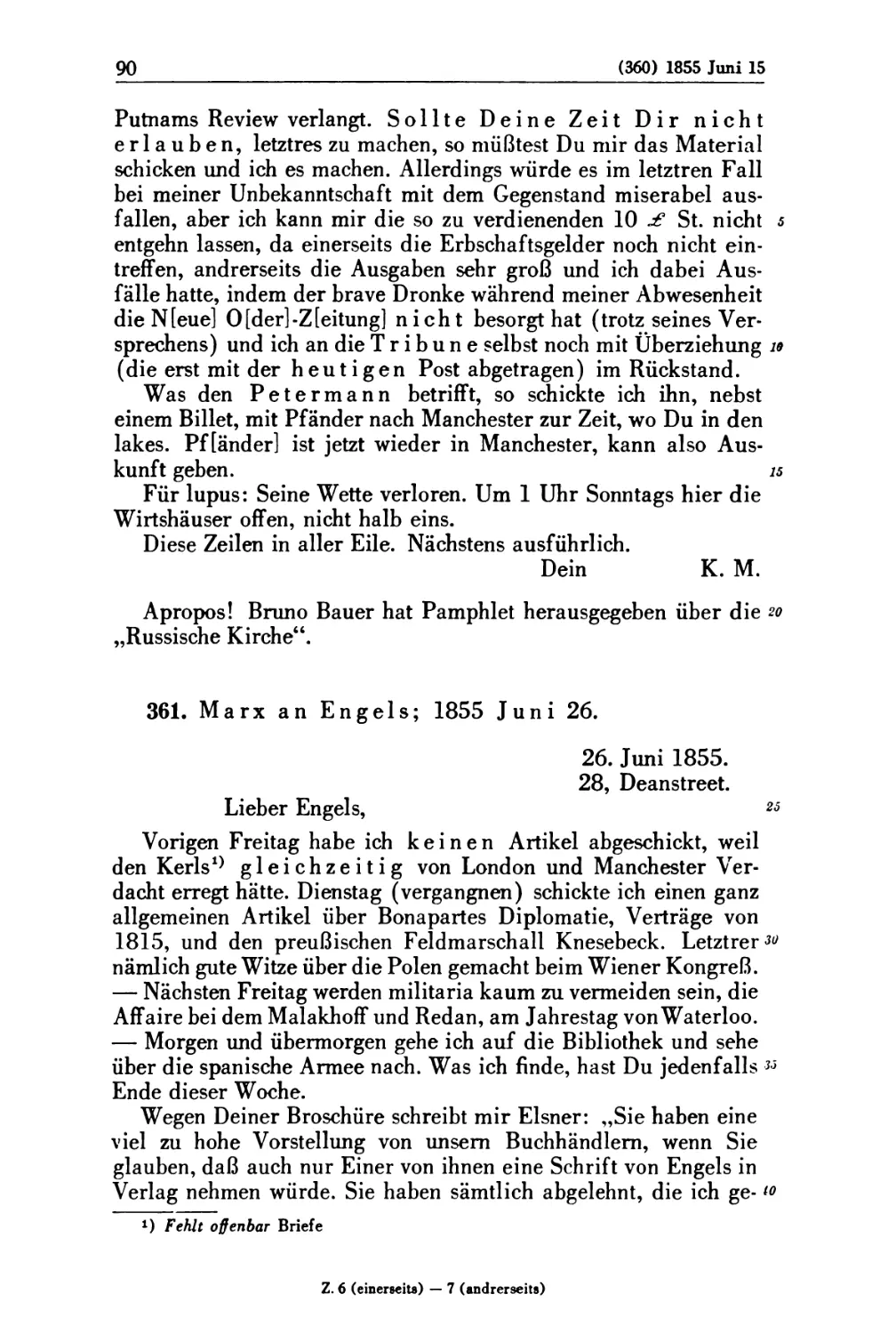 361. Marx an Engels; 1855 Juni 26