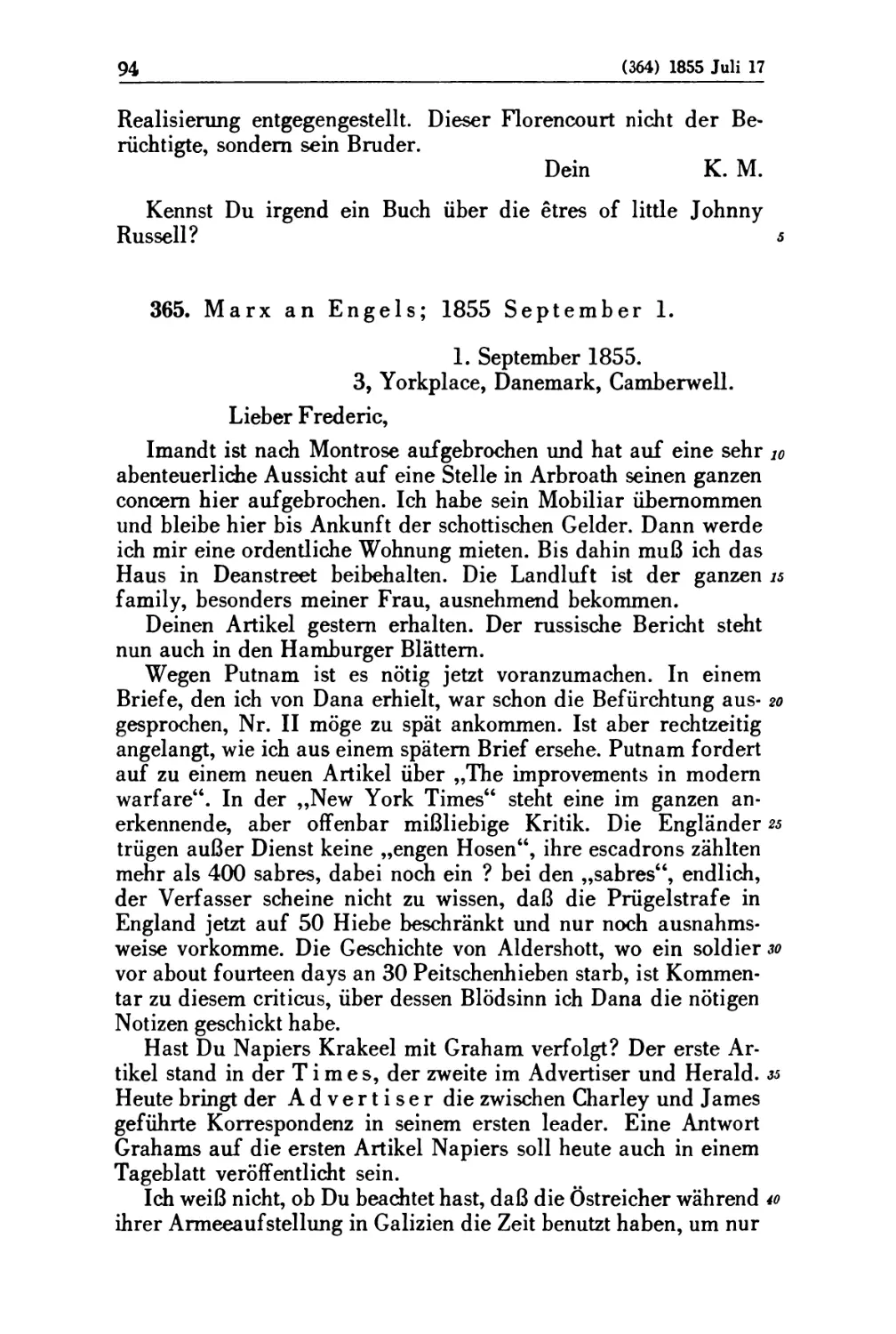 365. Marx an Engels; 1855 September 1