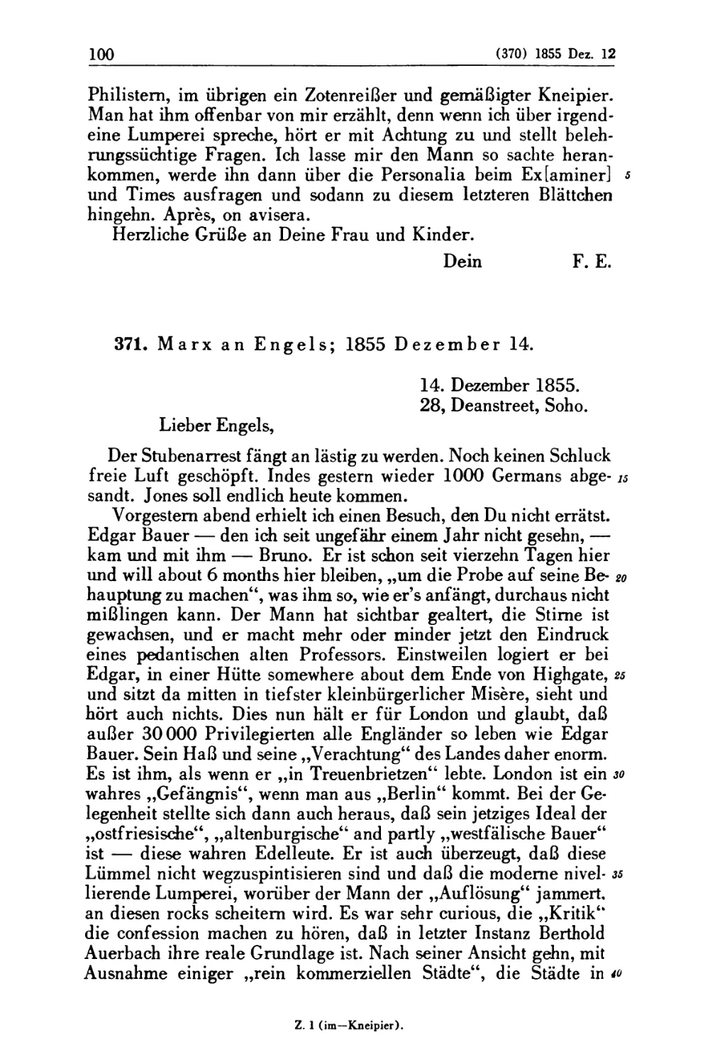 371. Marx an Engels; 1855 Dezember 14